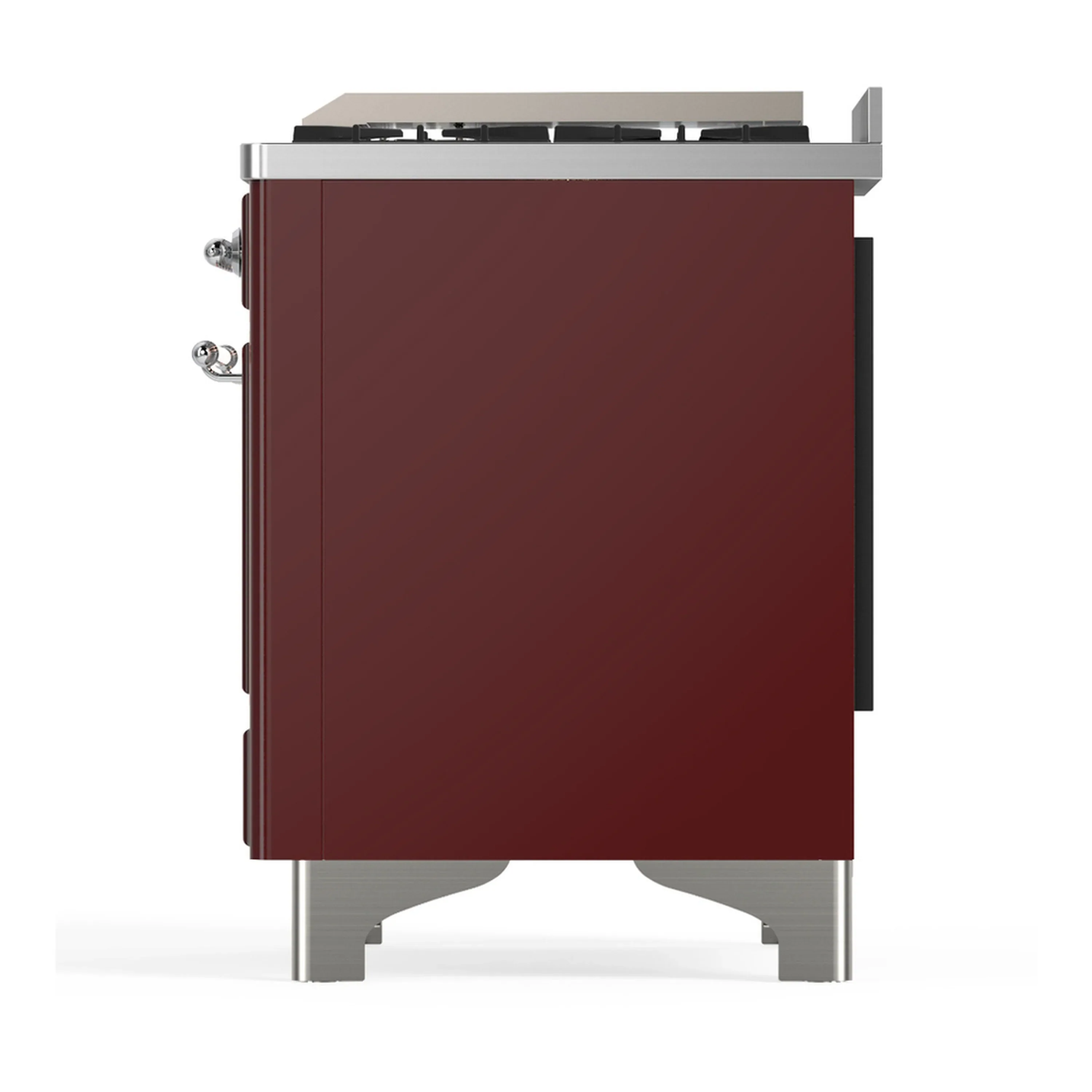 ILVE Majestic III 60-inch Dual Fuel Range with 5 Liquid Propane Burner, Griddle, French Top and Solid Door Electric Oven in Burgundy with Chrome Trim (UM60FSQNR3BUCLP) - Image 9