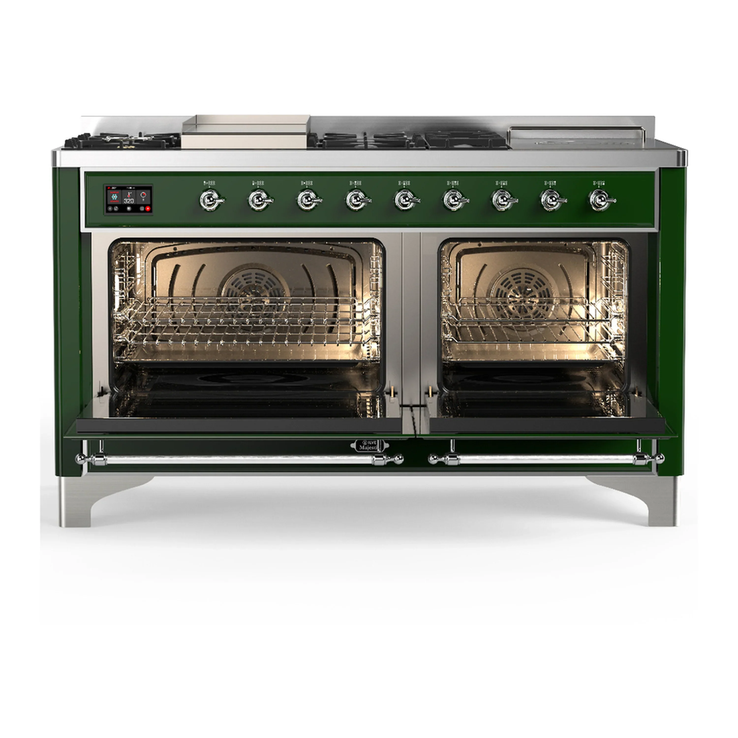 ILVE Majestic III 60-inch Dual Fuel Range with 5 Liquid Propane Burner, Griddle, French Top and Solid Door Electric Oven in Emerald Green with Chrome Trim (UM60FSQNR3EGCLP) - Image 6