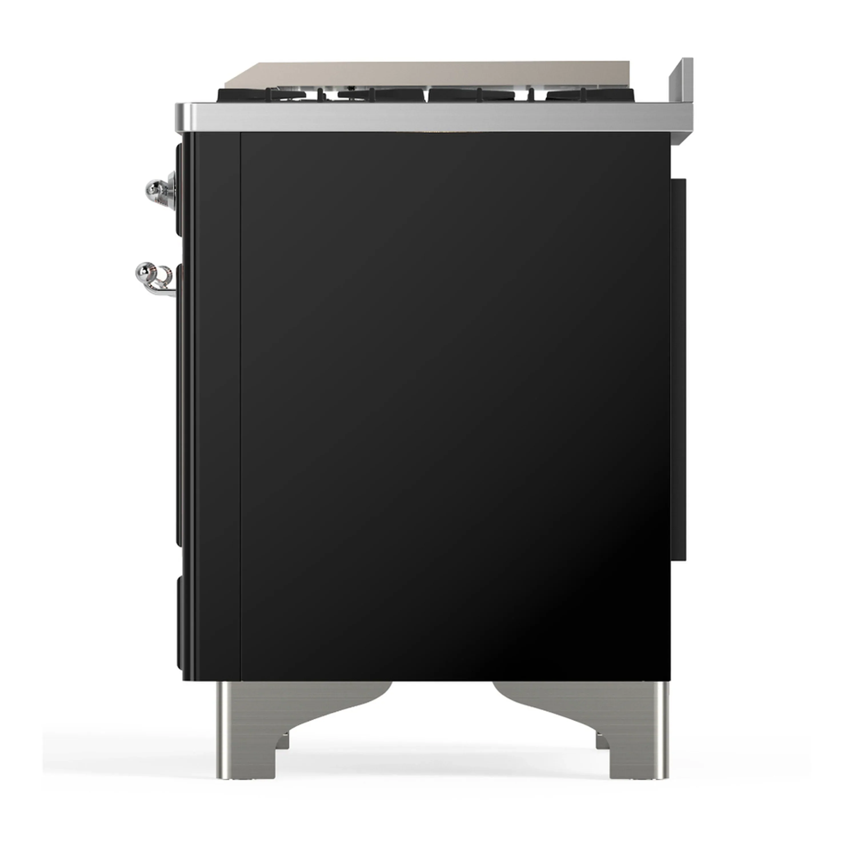 ILVE Majestic III 60-inch Dual Fuel Range with 7 Natural Gas Burner, Griddle and Solid Door Electric Oven in Glossy Black with Chrome Trim (UM60FQNR3BKC) - Image 9