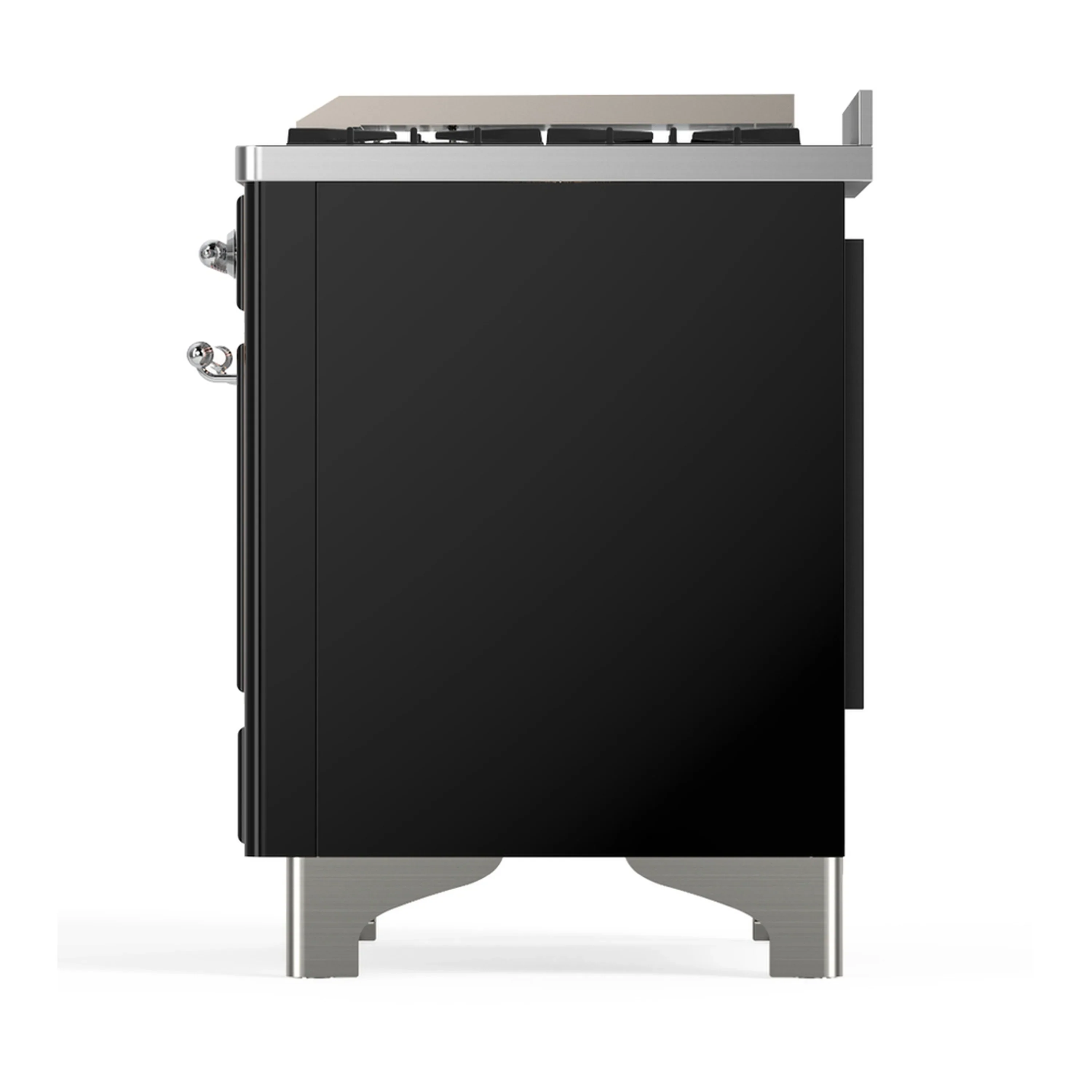 ILVE Majestic III 60-inch Dual Fuel Range with 7 Natural Gas Burner, Griddle, French Top and Solid Door Electric Oven in Glossy Black with Chrome Trim (UM60FSQNR3BKC) - Image 9