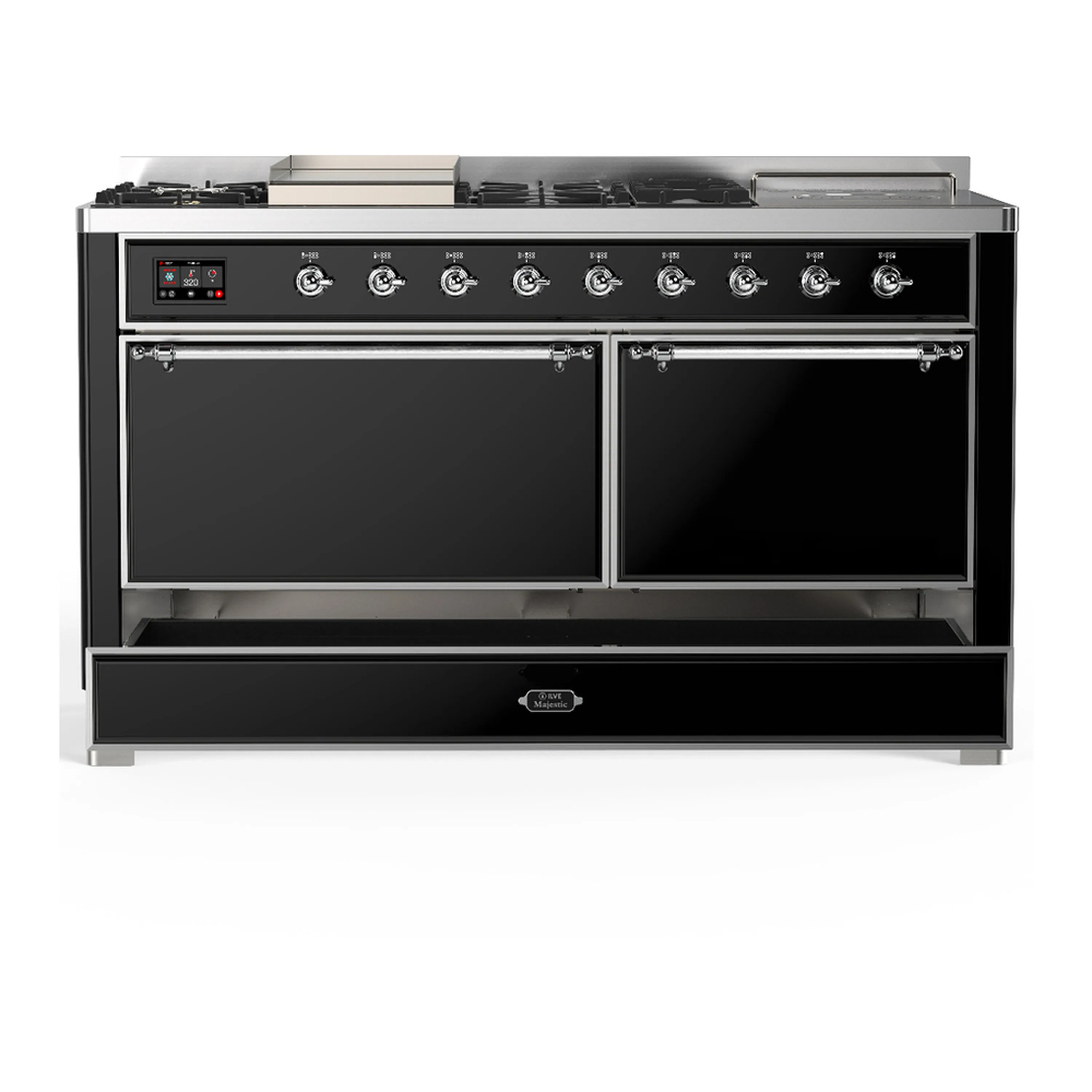 ILVE Majestic III 60-inch Dual Fuel Range with 5 Liquid Propane Burner, Griddle, French Top and Solid Door Electric Oven in Glossy Black with Chrome Trim (UM60FSQNR3BKCLP) - Image 3