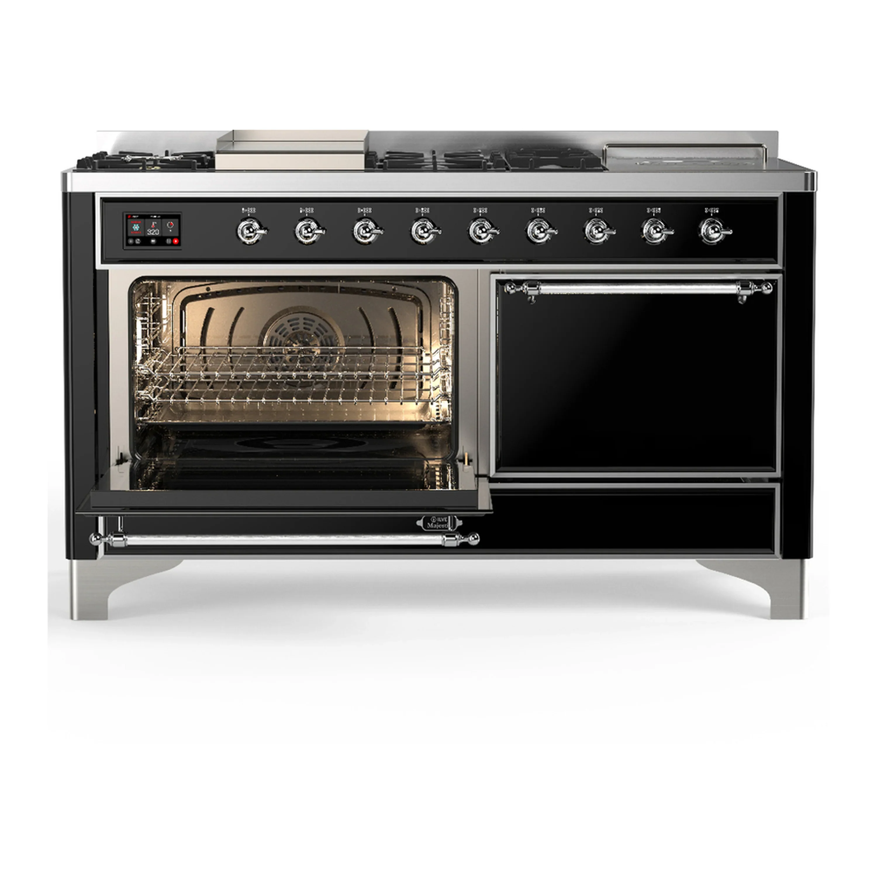 ILVE Majestic III 60-inch Dual Fuel Range with 5 Liquid Propane Burner, Griddle, French Top and Solid Door Electric Oven in Glossy Black with Chrome Trim (UM60FSQNR3BKCLP) - Image 5