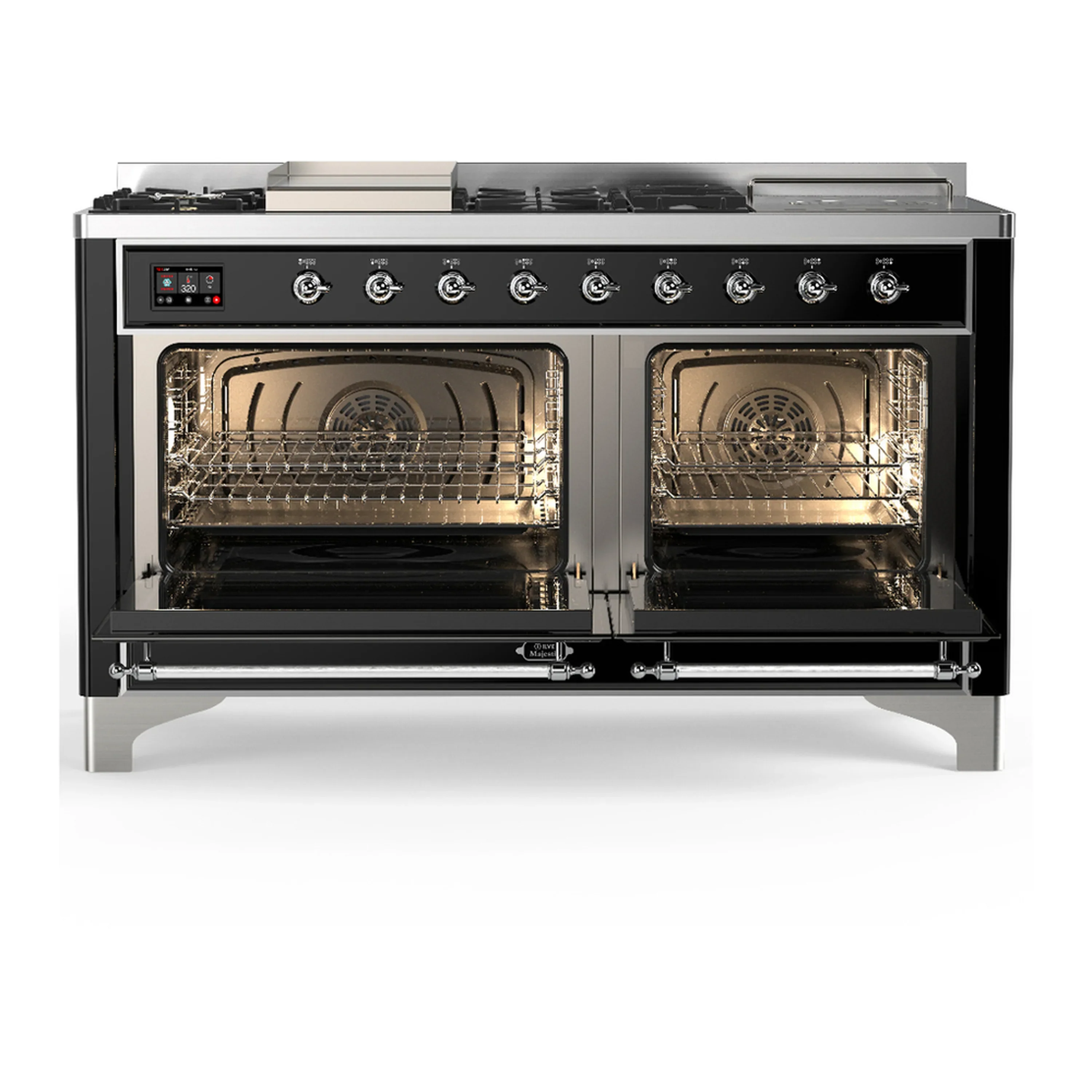 ILVE Majestic III 60-inch Dual Fuel Range with 5 Liquid Propane Burner, Griddle, French Top and Solid Door Electric Oven in Glossy Black with Chrome Trim (UM60FSQNR3BKCLP) - Image 6