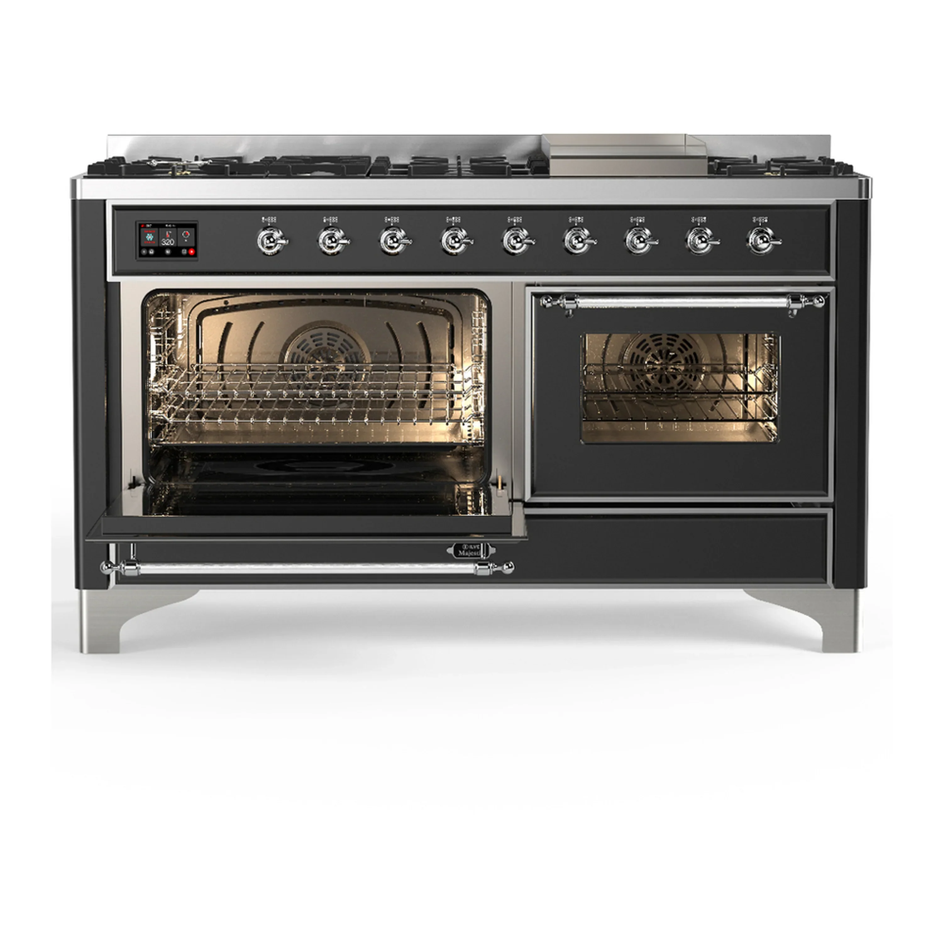 ILVE Majestic III 60-inch Dual Fuel Range with 7 Natural Gas Burner, Griddle and Triple Glass Door Electric Oven in Graphite Matte with Chrome Trim (UM60FNR3MGC) - Image 5
