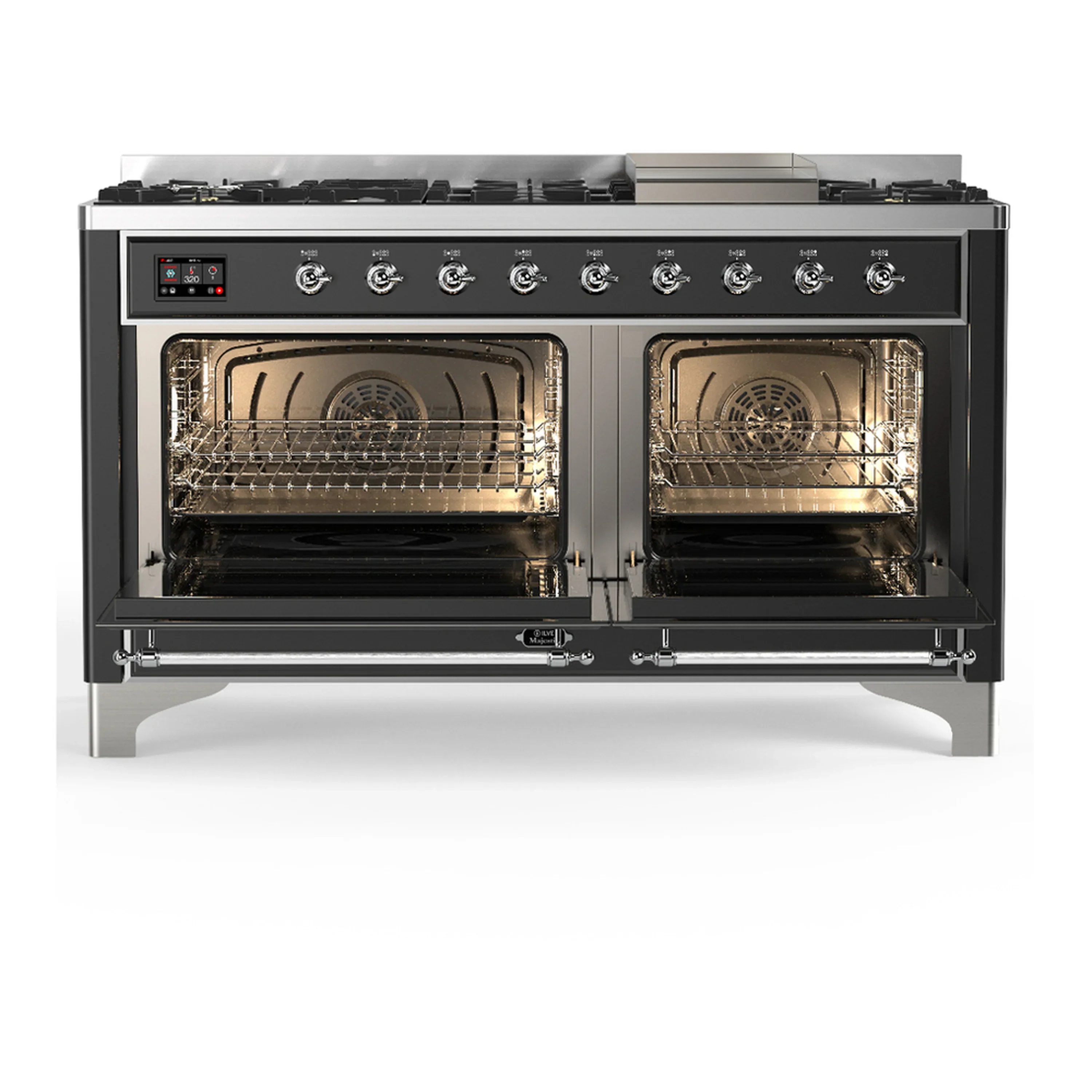 ILVE Majestic III 60-inch Dual Fuel Range with 7 Natural Gas Burner, Griddle and Triple Glass Door Electric Oven in Graphite Matte with Chrome Trim (UM60FNR3MGC) - Image 6