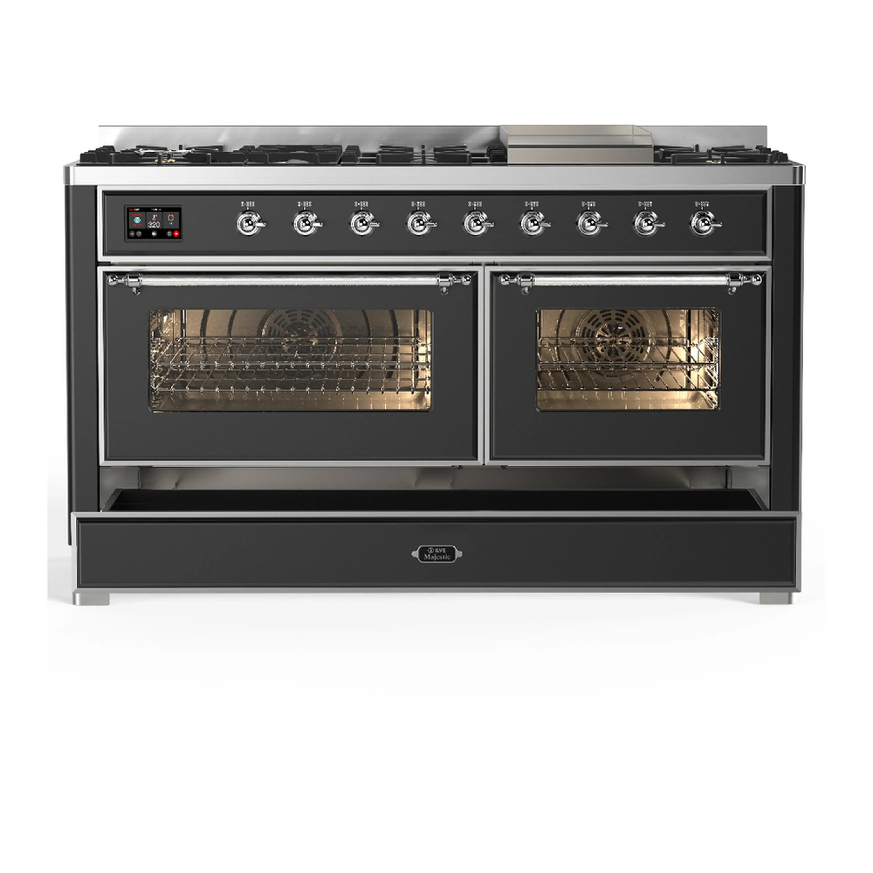 ILVE Majestic III 60-inch Dual Fuel Range with 5 Liquid Propane Burner, Griddle and Triple Glass Door Electric Oven in Graphite Matte with Chrome Trim (UM60FNR3MGCLP) - Image 3