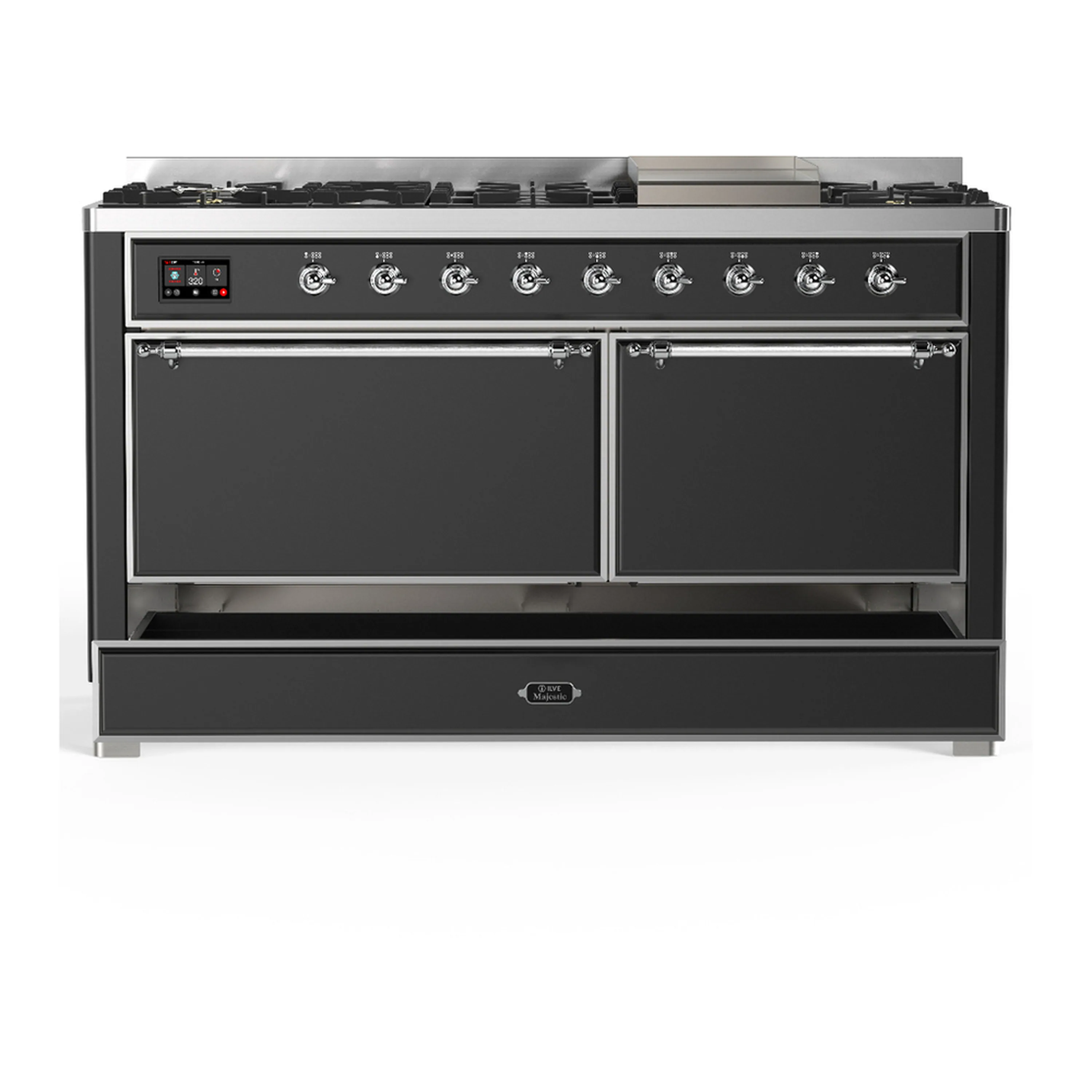 ILVE Majestic III 60-inch Dual Fuel Range with 5 Liquid Propane Burner, Griddle and Solid Door Electric Oven in Graphite Matte with Chrome Trim (UM60FQNR3MGCLP) - Image 3