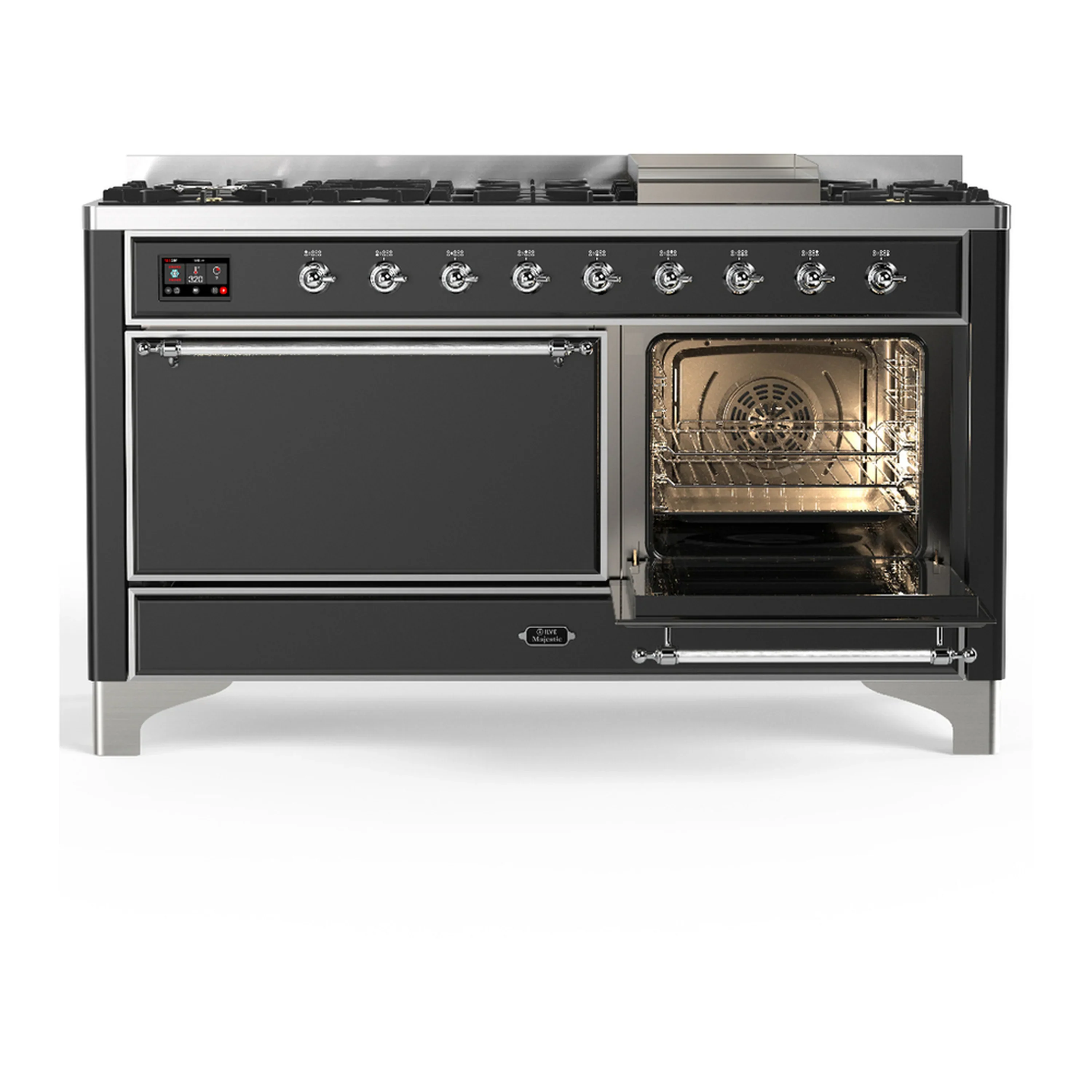 ILVE Majestic III 60-inch Dual Fuel Range with 5 Liquid Propane Burner, Griddle and Solid Door Electric Oven in Graphite Matte with Chrome Trim (UM60FQNR3MGCLP) - Image 4