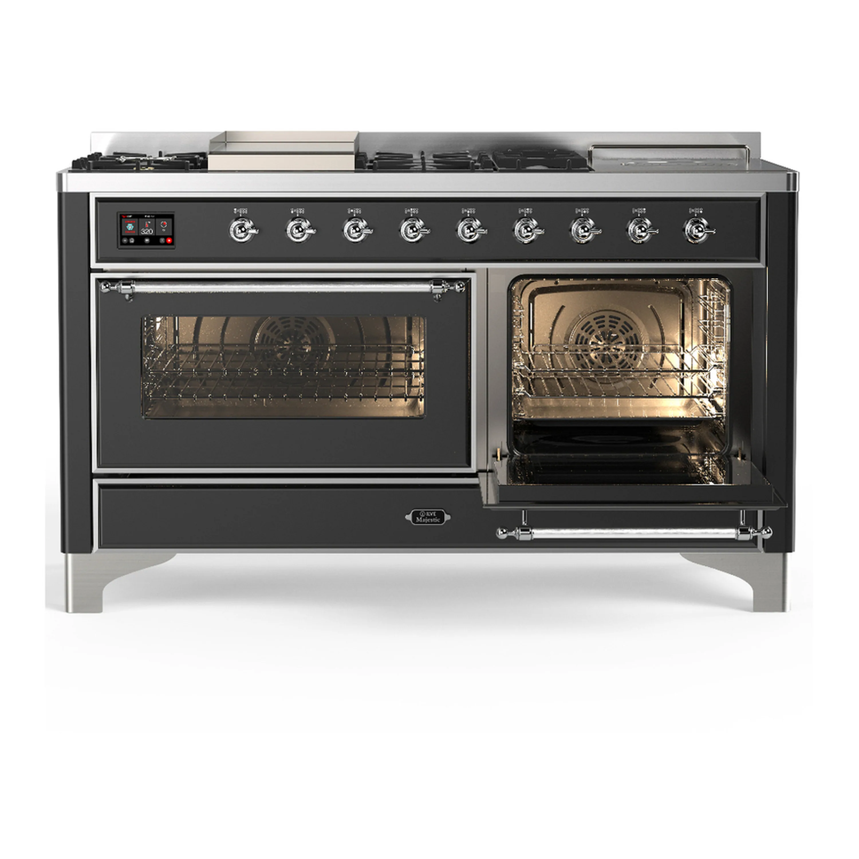 ILVE Majestic III 60-inch Dual Fuel Range with 7 Natural Gas Burner, Griddle, French Top and Triple Glass Door Electric Oven in Graphite Matte with Chrome Trim (UM60FSNR3MGC) - Image 4