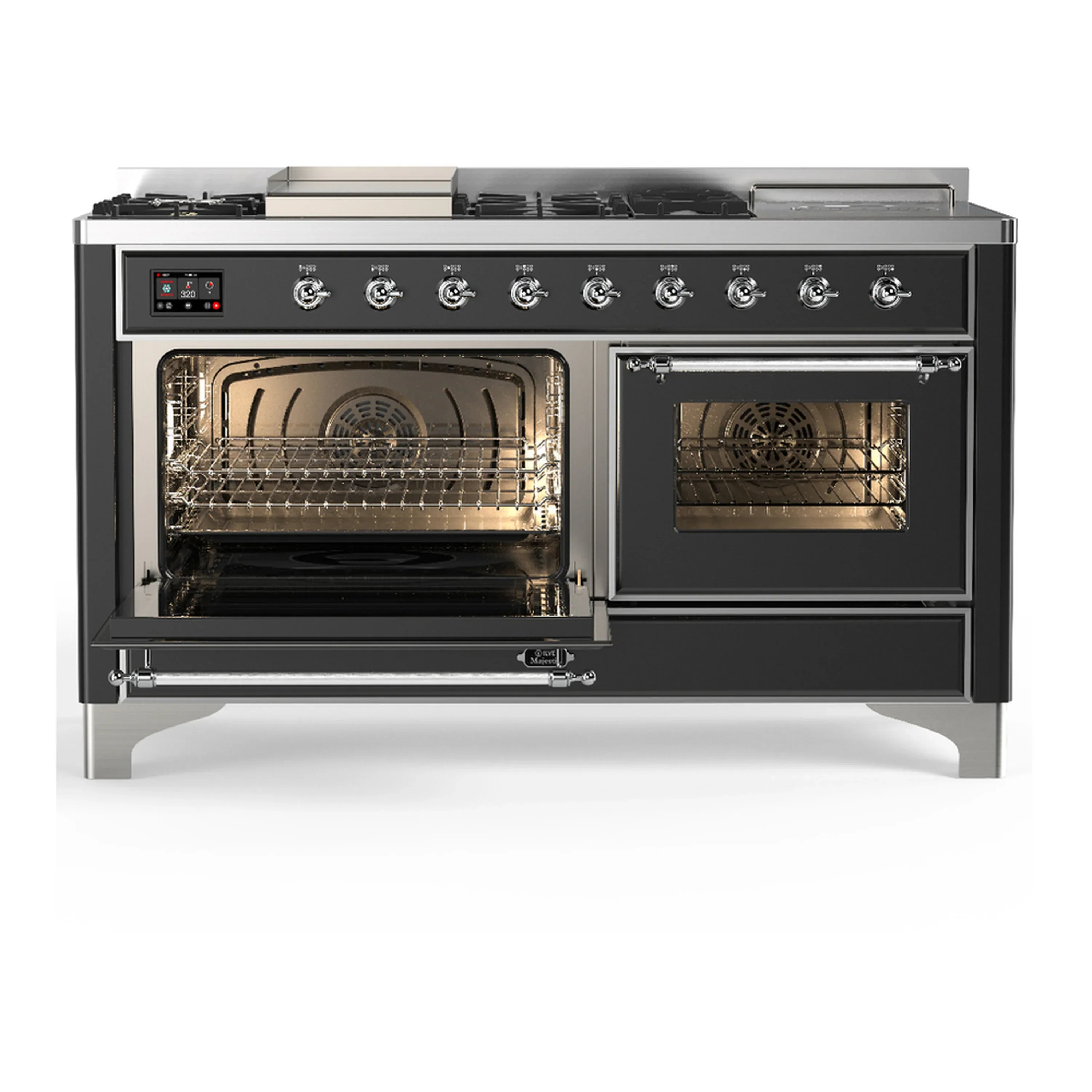 ILVE Majestic III 60-inch Dual Fuel Range with 7 Natural Gas Burner, Griddle, French Top and Triple Glass Door Electric Oven in Graphite Matte with Chrome Trim (UM60FSNR3MGC) - Image 5