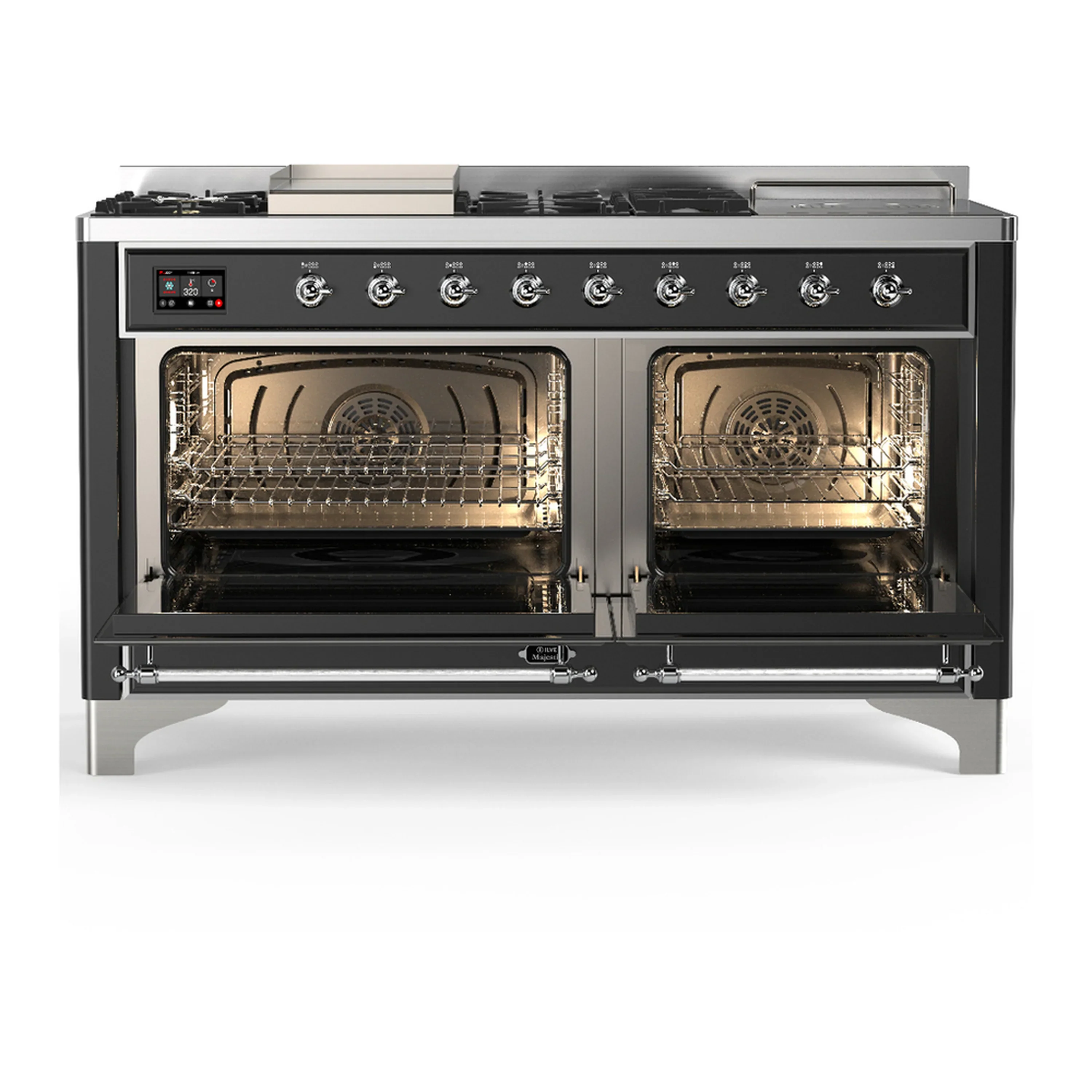 ILVE Majestic III 60-inch Dual Fuel Range with 7 Natural Gas Burner, Griddle, French Top and Triple Glass Door Electric Oven in Graphite Matte with Chrome Trim (UM60FSNR3MGC) - Image 6