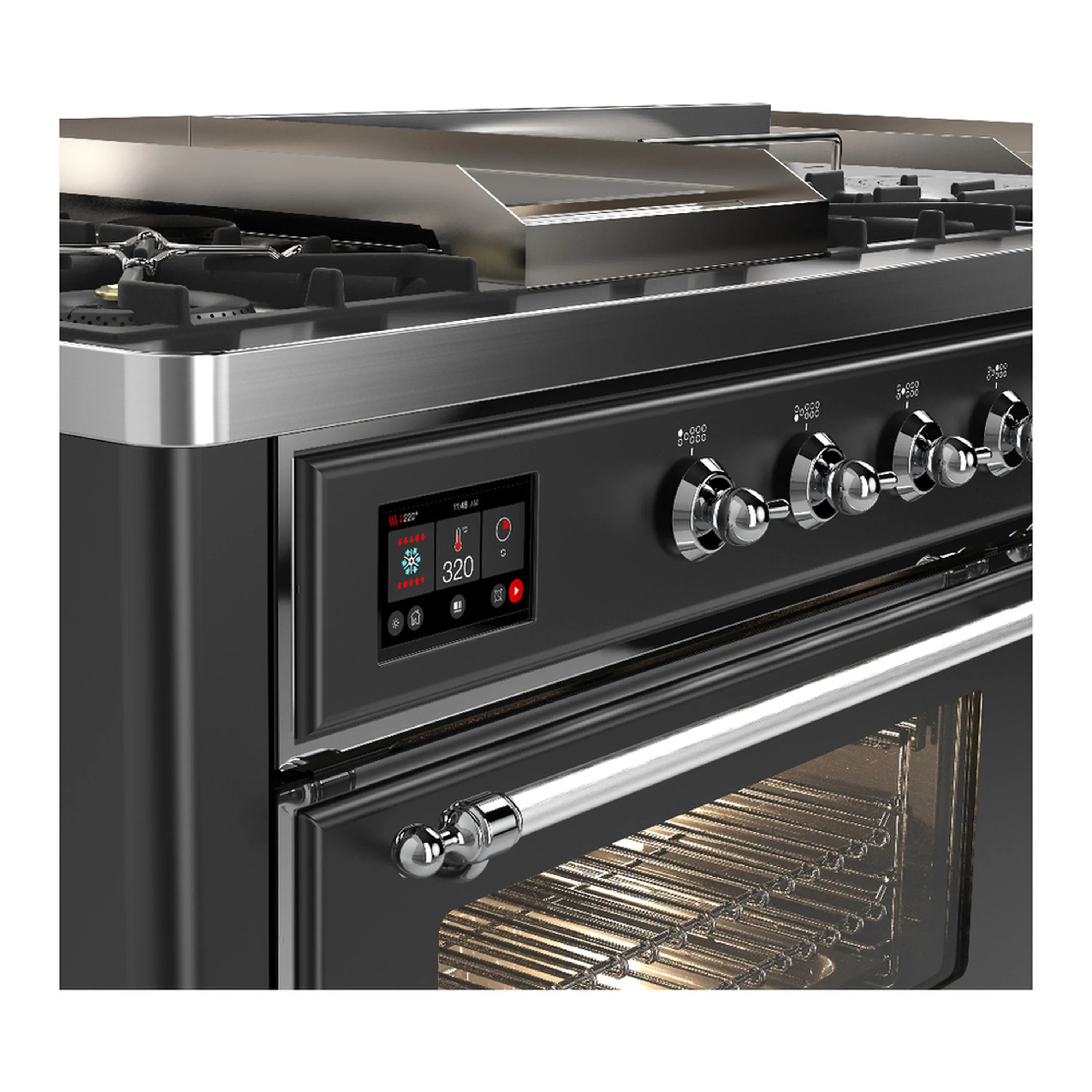 ILVE Majestic III 60-inch Dual Fuel Range with 5 Liquid Propane Burner, Griddle, French Top and Triple Glass Door Electric Oven in Graphite Matte with Chrome Trim (UM60FSNR3MGCLP) - Image 7