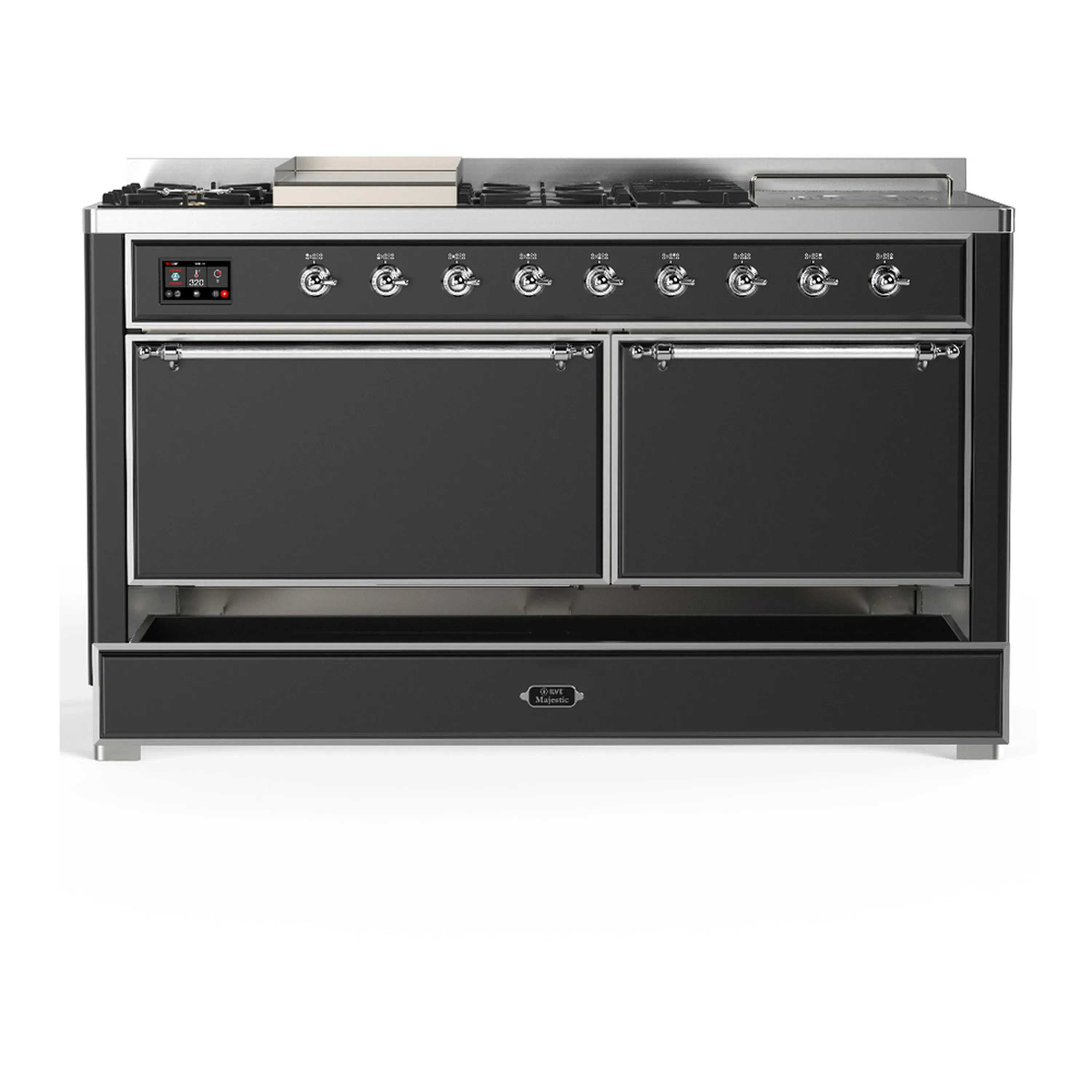 ILVE Majestic III 60-inch Dual Fuel Range with 5 Liquid Propane Burner, Griddle, French Top and Solid Door Electric Oven in Graphite Matte with Chrome Trim (UM60FSQNR3MGCLP) - Image 3