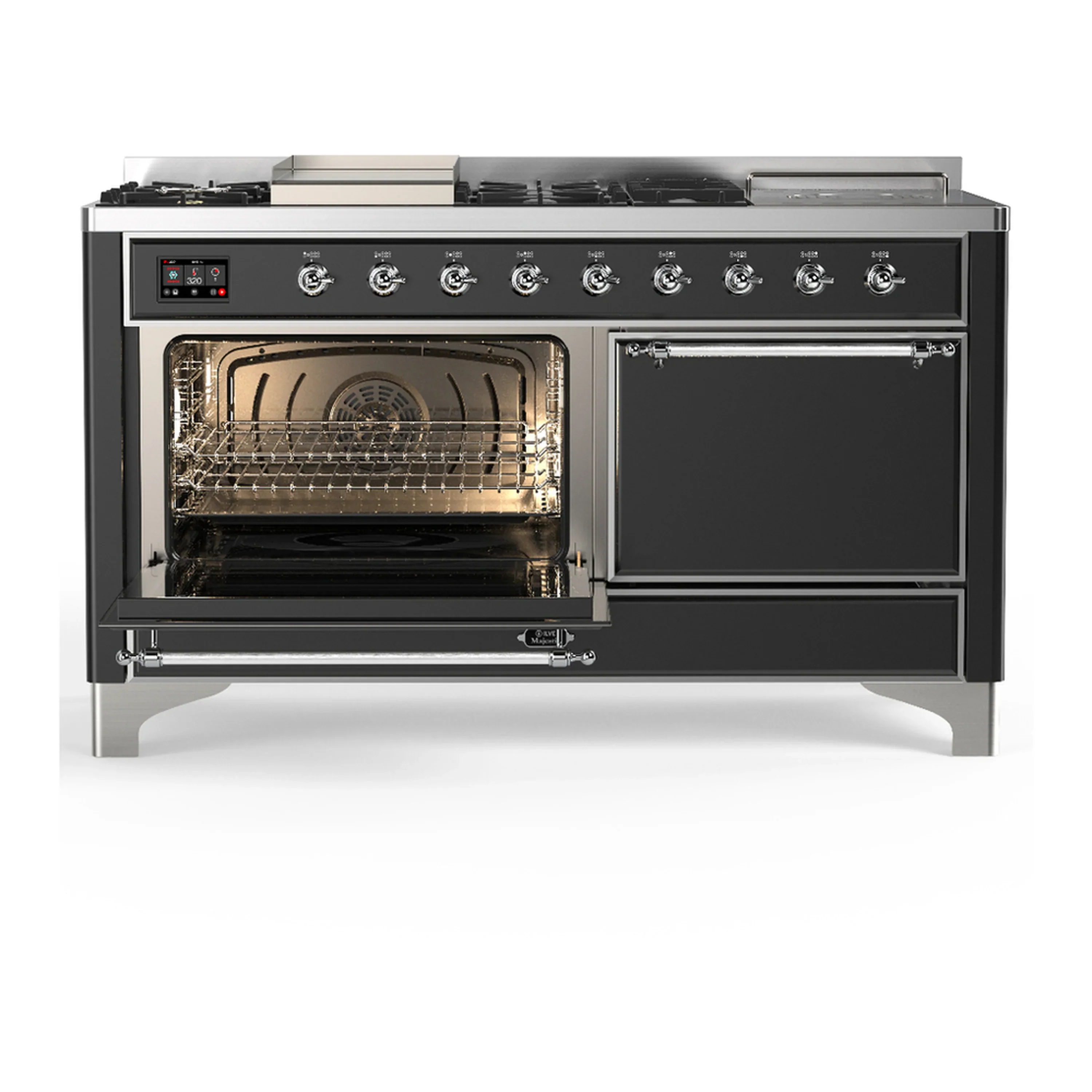 ILVE Majestic III 60-inch Dual Fuel Range with 5 Liquid Propane Burner, Griddle, French Top and Solid Door Electric Oven in Graphite Matte with Chrome Trim (UM60FSQNR3MGCLP) - Image 5