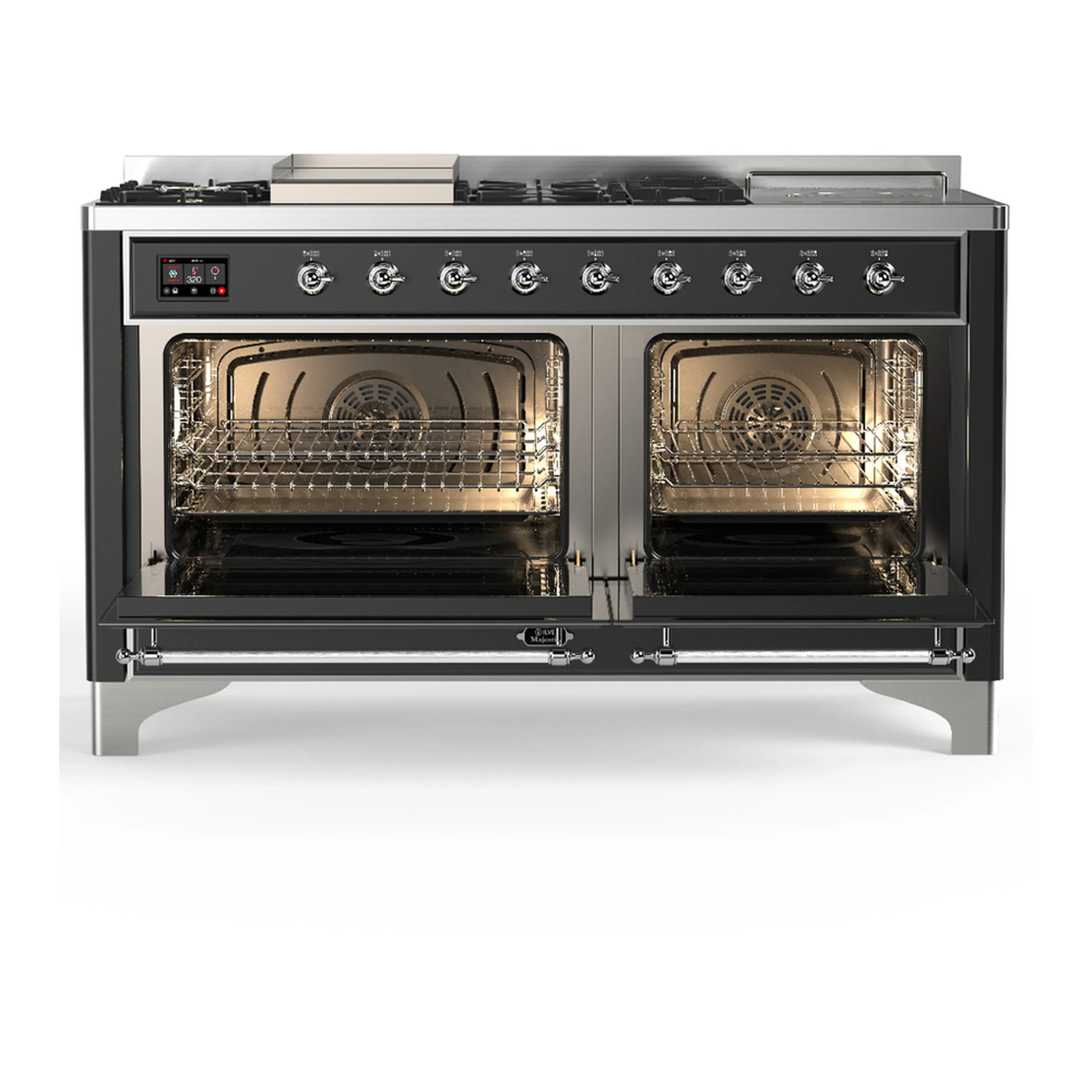 ILVE Majestic III 60-inch Dual Fuel Range with 5 Liquid Propane Burner, Griddle, French Top and Solid Door Electric Oven in Graphite Matte with Chrome Trim (UM60FSQNR3MGCLP) - Image 6