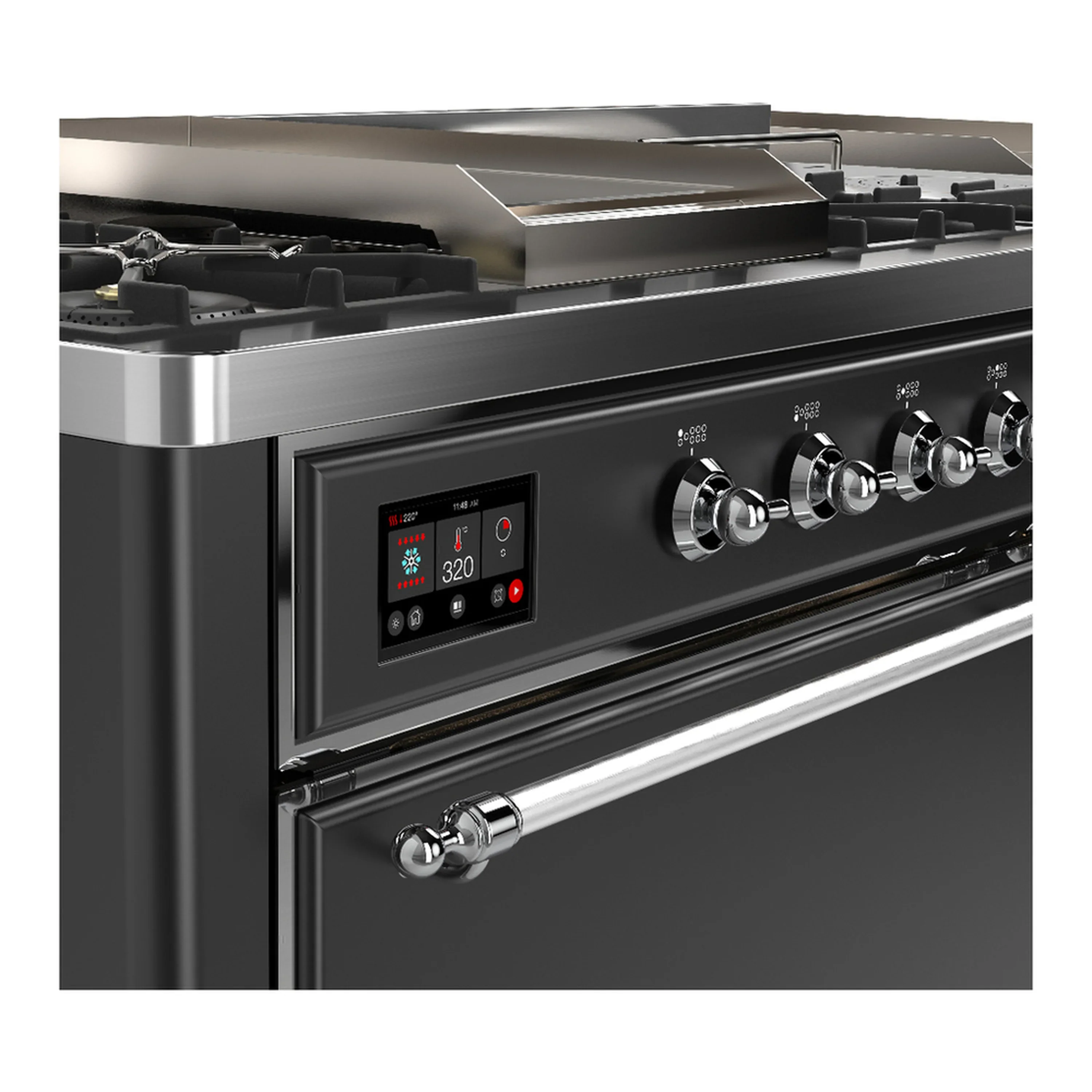 ILVE Majestic III 60-inch Dual Fuel Range with 5 Liquid Propane Burner, Griddle, French Top and Solid Door Electric Oven in Graphite Matte with Chrome Trim (UM60FSQNR3MGCLP) - Image 7