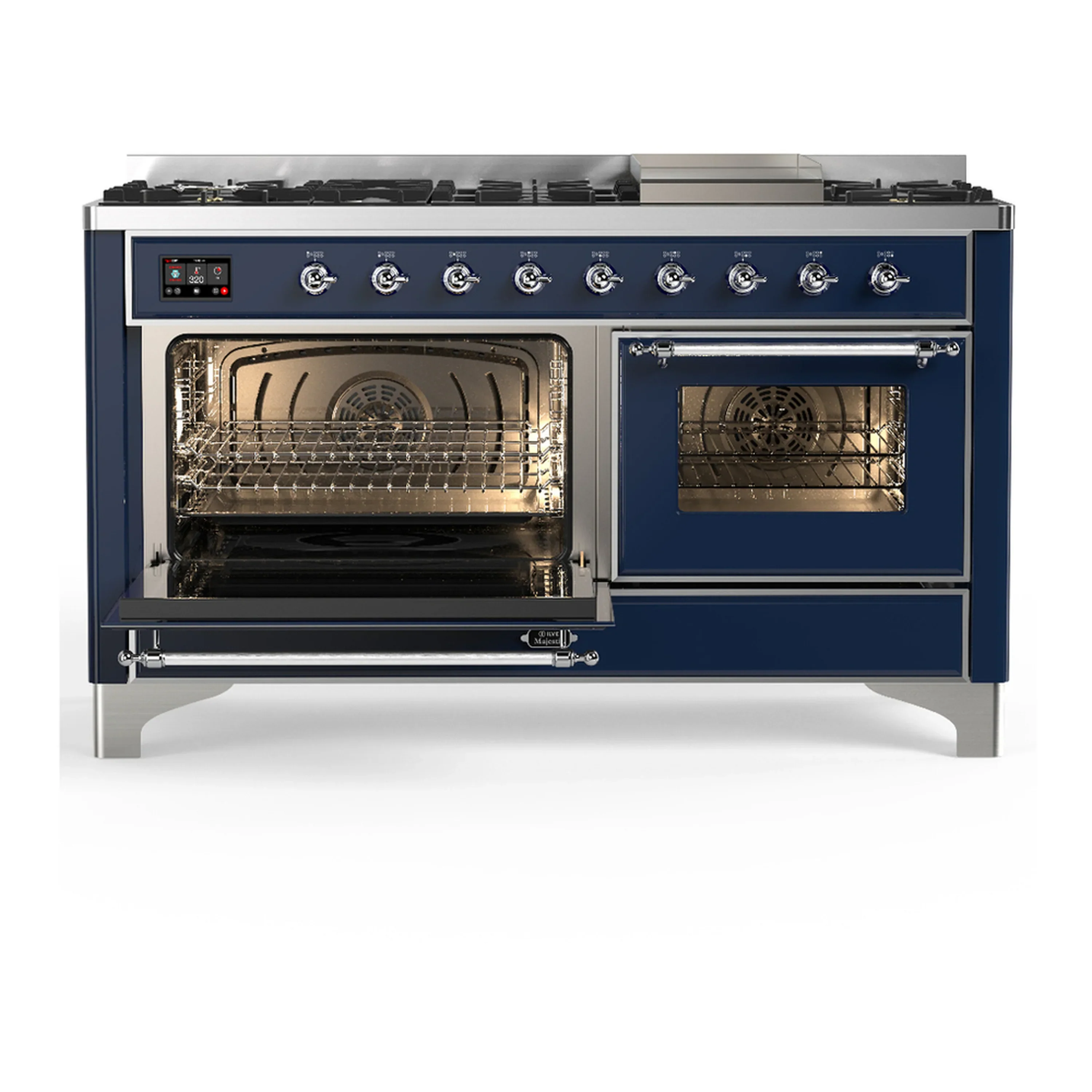 ILVE Majestic III 60-inch Dual Fuel Range with 5 Liquid Propane Burner, Griddle and Triple Glass Door Electric Oven in Midnight Blue with Chrome Trim (UM60FNR3MBCLP) - Image 5