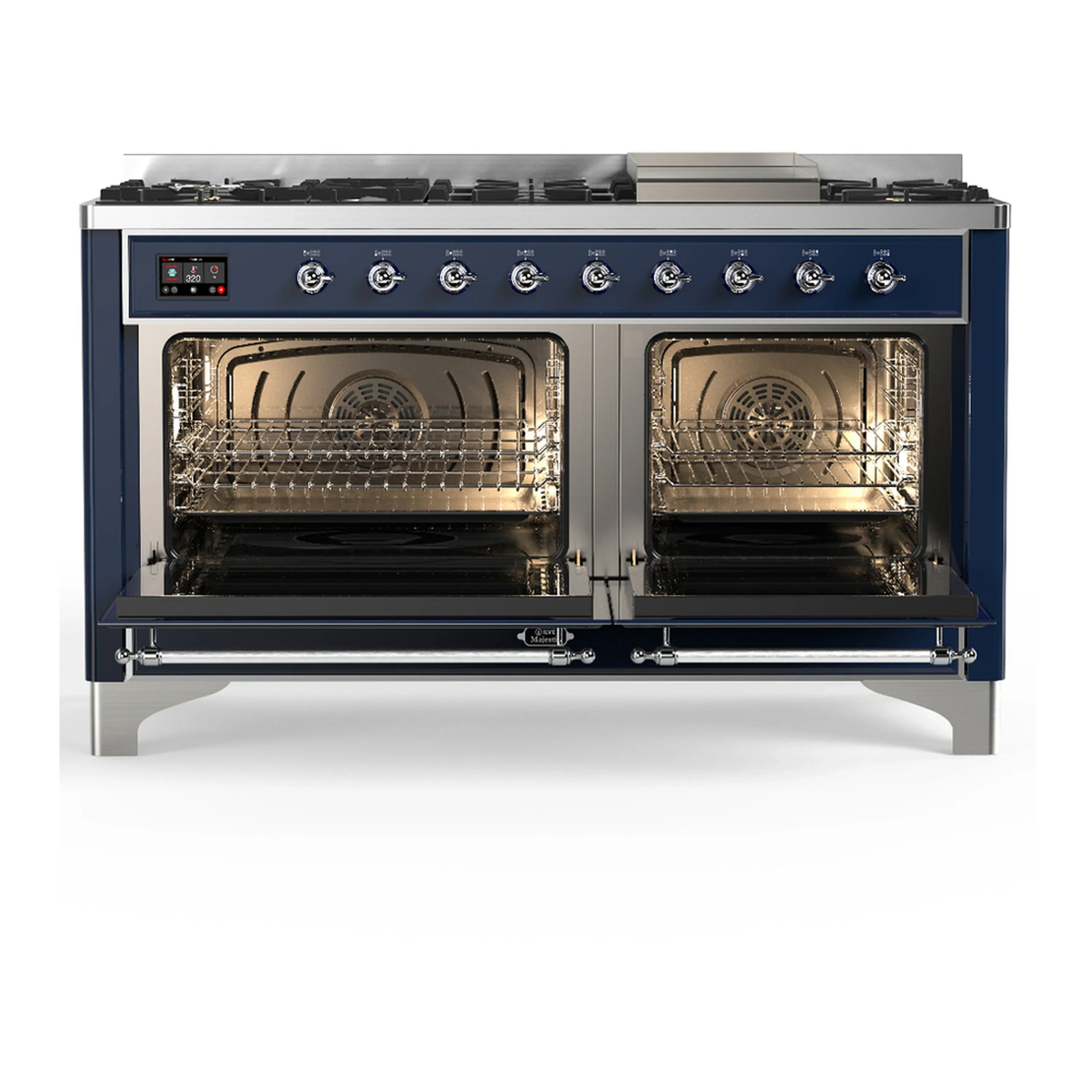 ILVE Majestic III 60-inch Dual Fuel Range with 5 Liquid Propane Burner, Griddle and Triple Glass Door Electric Oven in Midnight Blue with Chrome Trim (UM60FNR3MBCLP) - Image 6