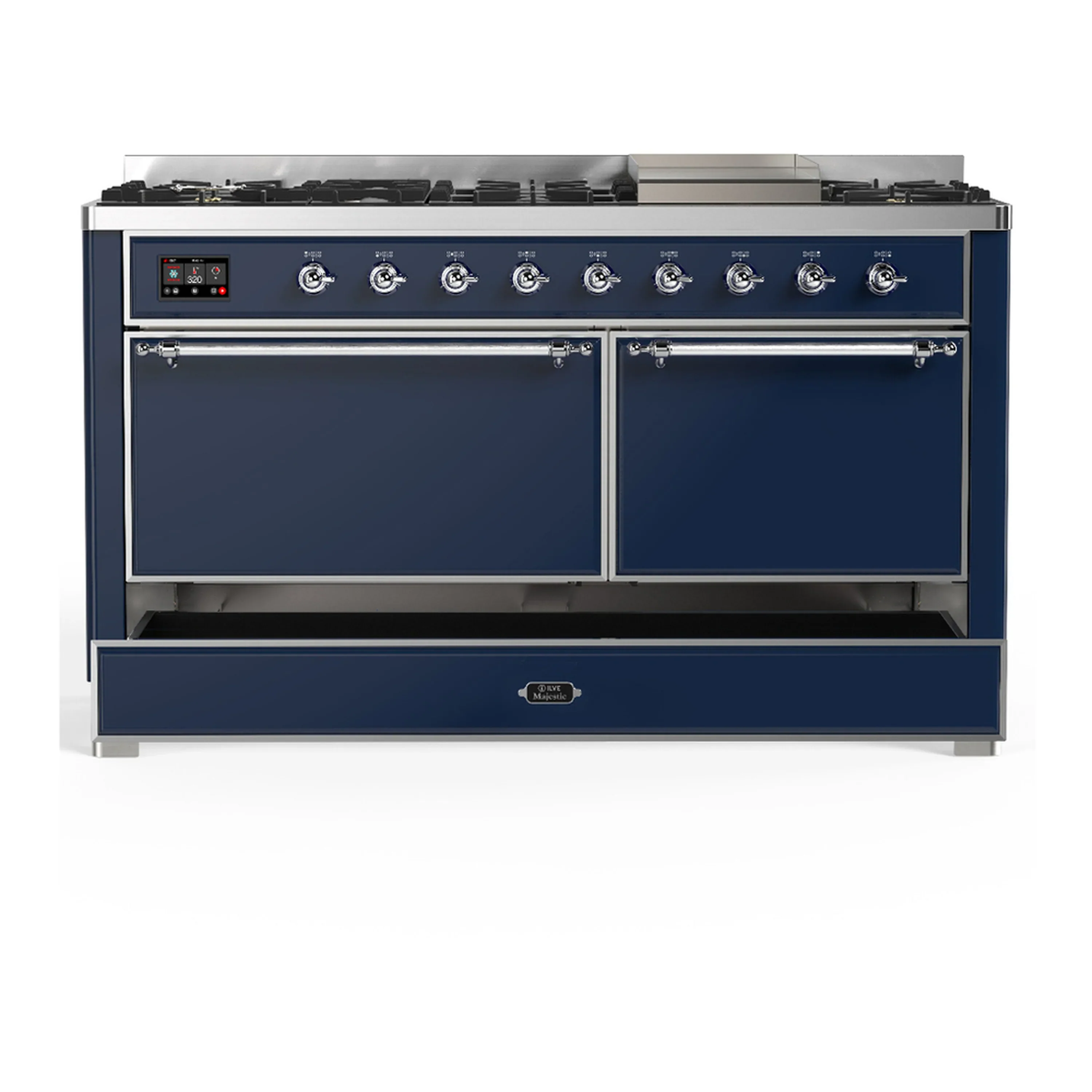 ILVE Majestic III 60-inch Dual Fuel Range with 5 Liquid Propane Burner, Griddle and Solid Door Electric Oven in Midnight Blue with Chrome Trim (UM60FQNR3MBCLP) - Image 3