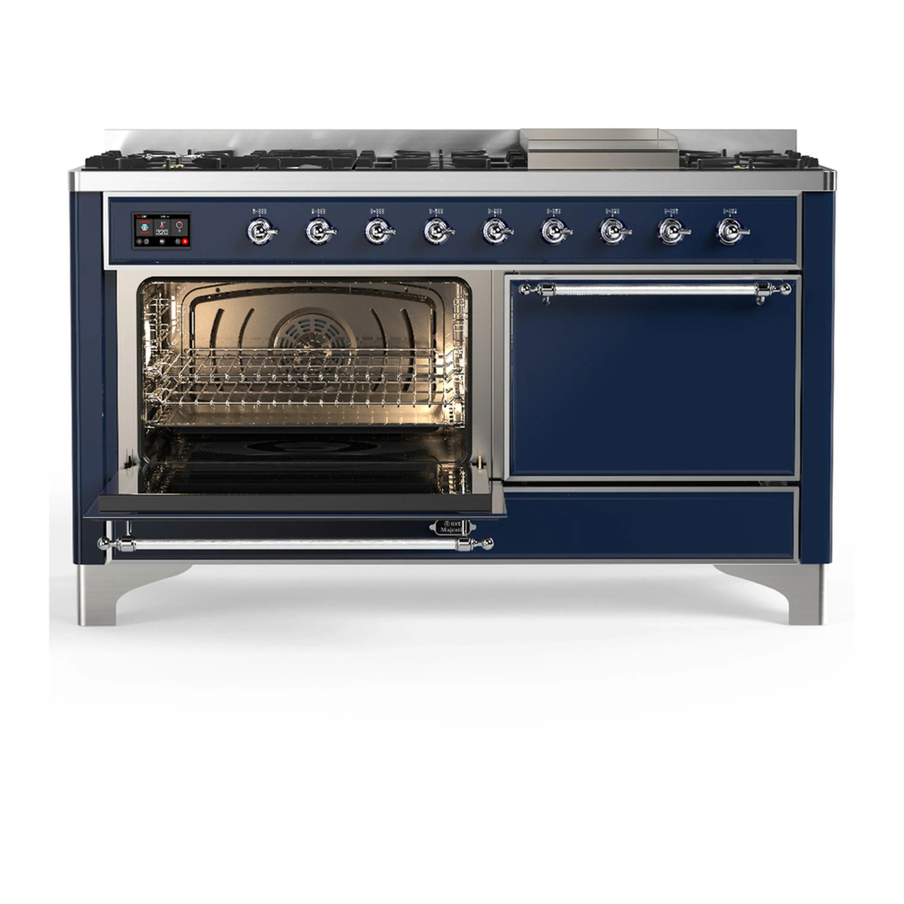 ILVE Majestic III 60-inch Dual Fuel Range with 5 Liquid Propane Burner, Griddle and Solid Door Electric Oven in Midnight Blue with Chrome Trim (UM60FQNR3MBCLP) - Image 5