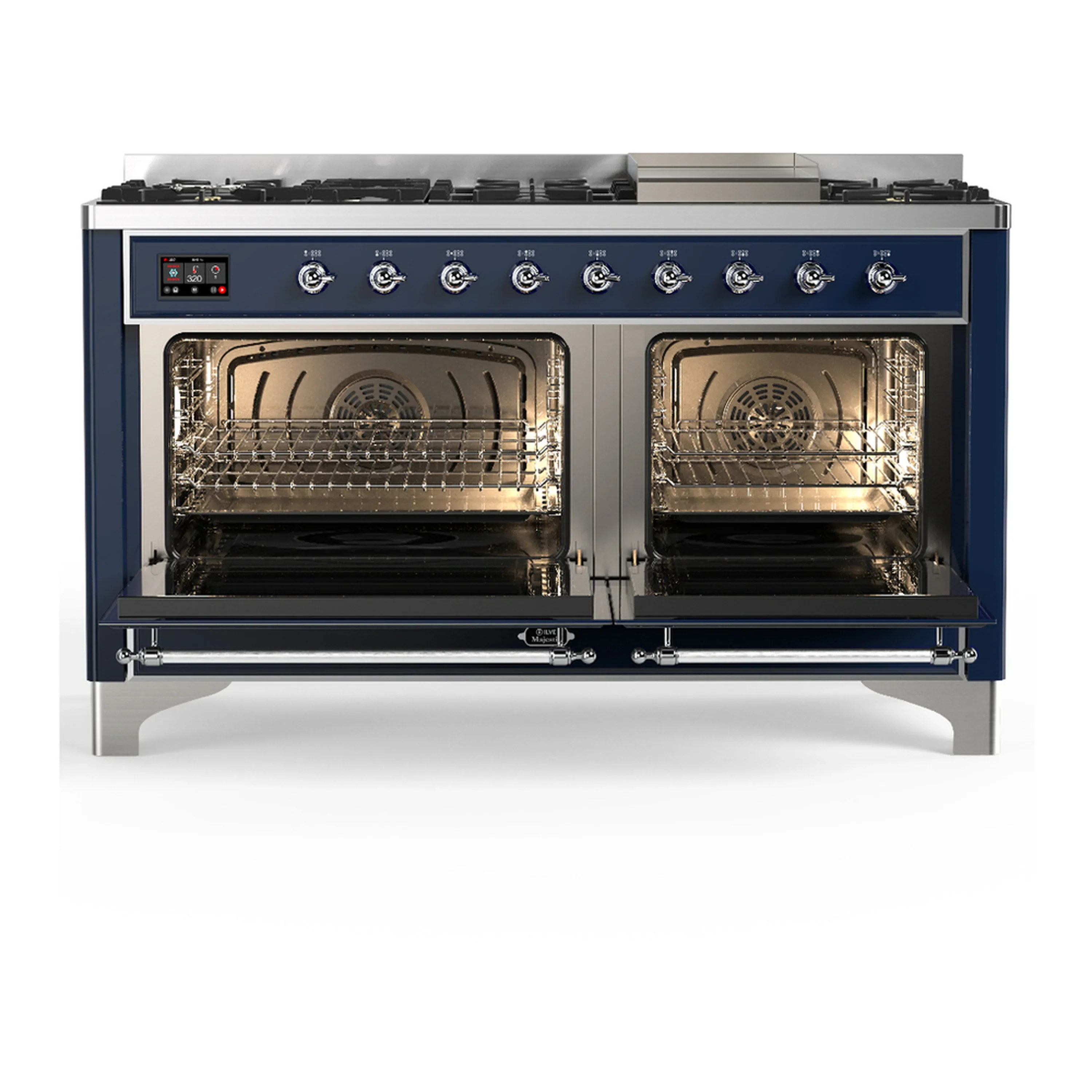 ILVE Majestic III 60-inch Dual Fuel Range with 5 Liquid Propane Burner, Griddle and Solid Door Electric Oven in Midnight Blue with Chrome Trim (UM60FQNR3MBCLP) - Image 6