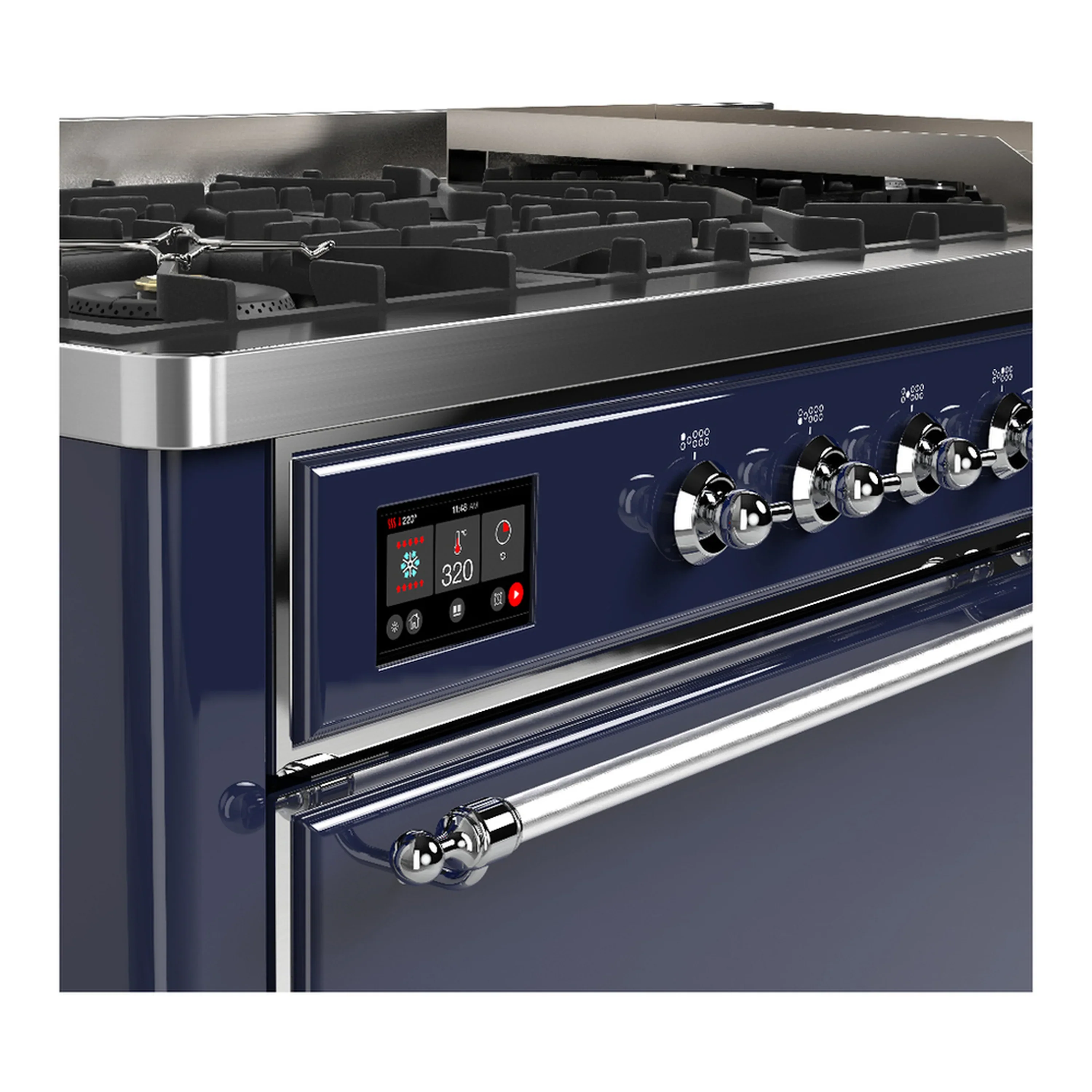 ILVE Majestic III 60-inch Dual Fuel Range with 5 Liquid Propane Burner, Griddle and Solid Door Electric Oven in Midnight Blue with Chrome Trim (UM60FQNR3MBCLP) - Image 7