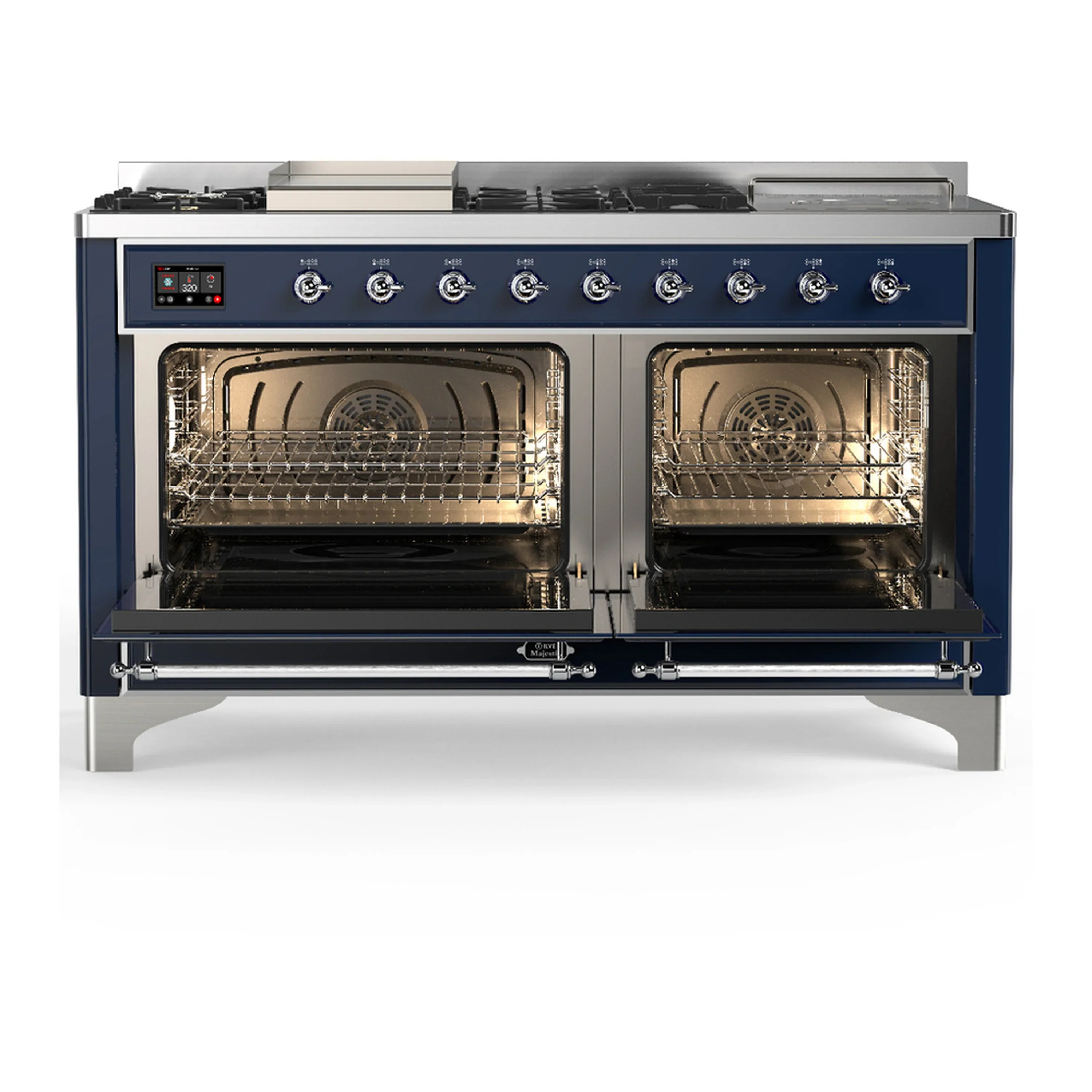 ILVE Majestic III 60-inch Dual Fuel Range with 7 Natural Gas Burner, Griddle, French Top and Triple Glass Door Electric Oven in Midnight Blue with Chrome Trim (UM60FSNR3MBC) - Image 6