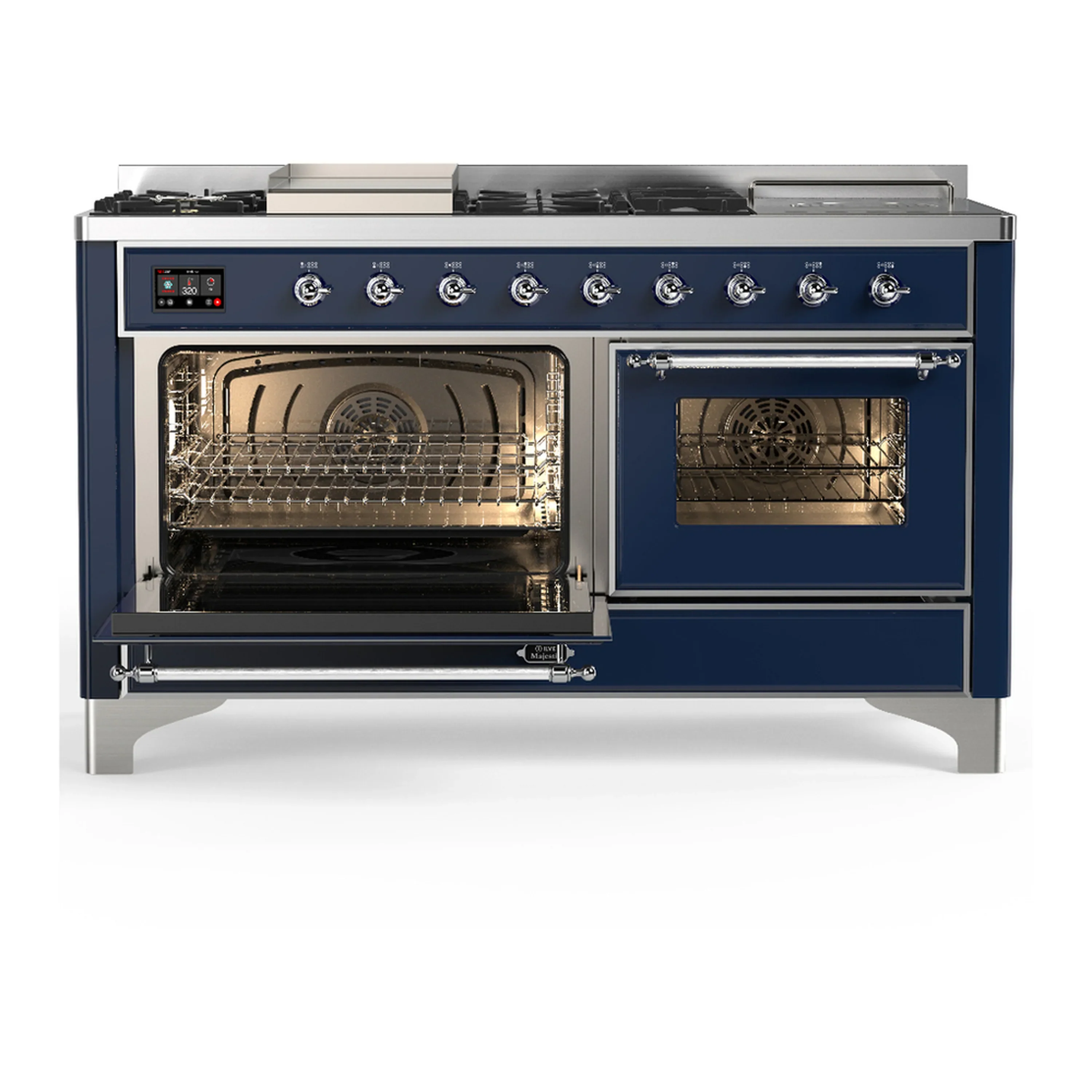 ILVE Majestic III 60-inch Dual Fuel Range with 5 Liquid Propane Burner, Griddle, French Top and Triple Glass Door Electric Oven in Midnight Blue with Chrome Trim (UM60FSNR3MBCLP) - Image 5