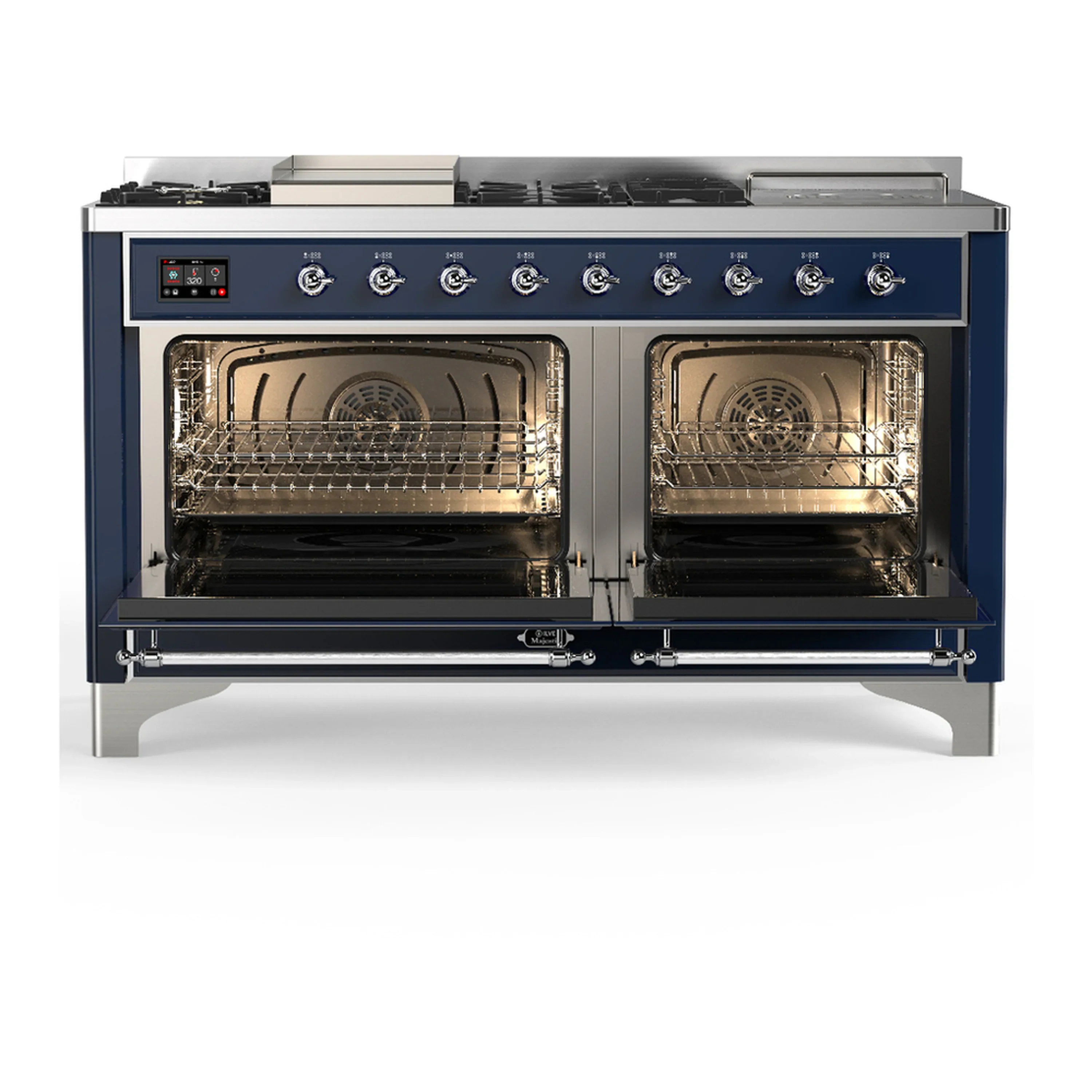 ILVE Majestic III 60-inch Dual Fuel Range with 5 Liquid Propane Burner, Griddle, French Top and Solid Door Electric Oven in Midnight Blue with Chrome Trim (UM60FSQNR3MBCLP) - Image 6