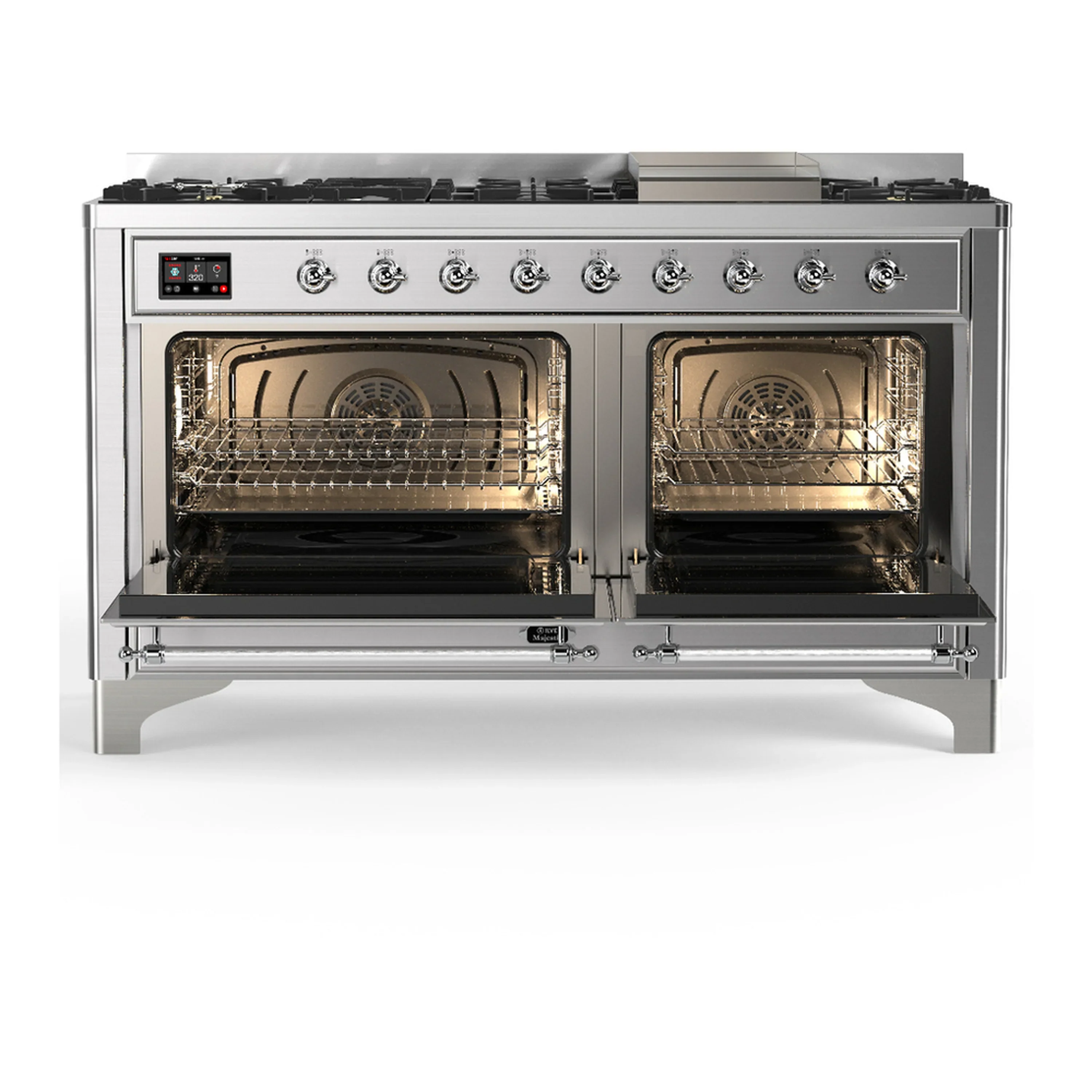 ILVE Majestic III 60-inch Dual Fuel Range with 7 Natural Gas Burner, Griddle and Triple Glass Door Electric Oven in Stainless Steel with Chrome Trim (UM60FNR3SSC) - Image 6