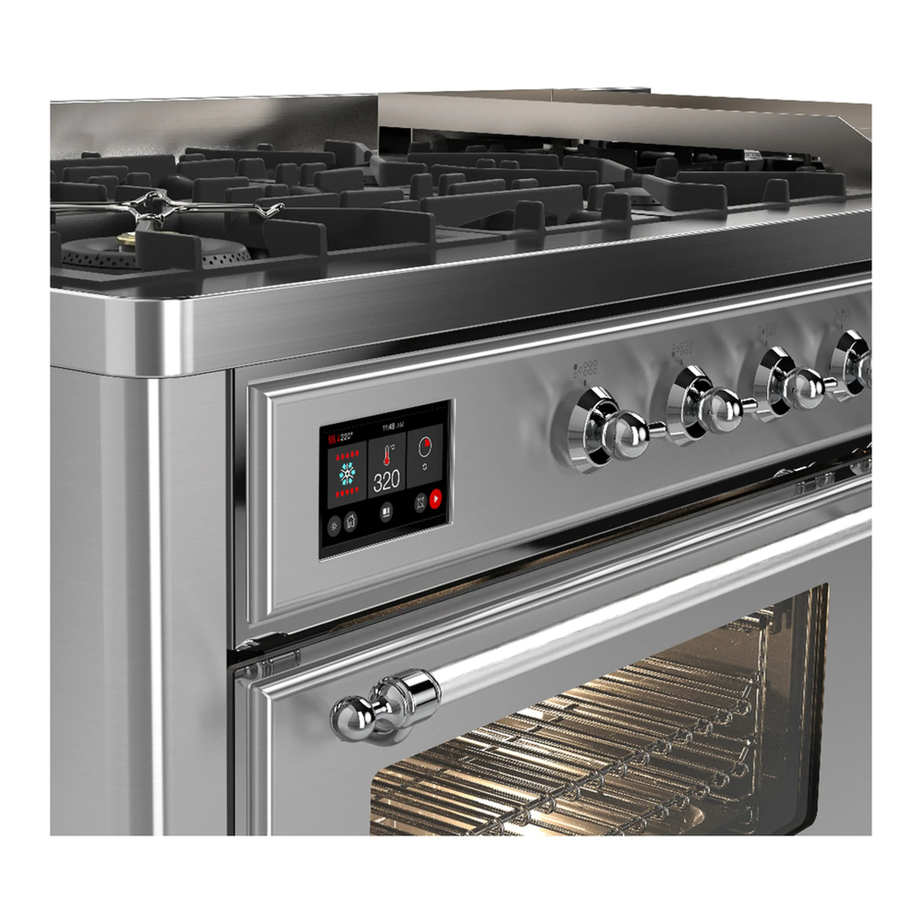 ILVE Majestic III 60-inch Dual Fuel Range with 5 Liquid Propane Burner, Griddle and Triple Glass Door Electric Oven in Stainless Steel with Chrome Trim (UM60FNR3SSCLP) - Image 7