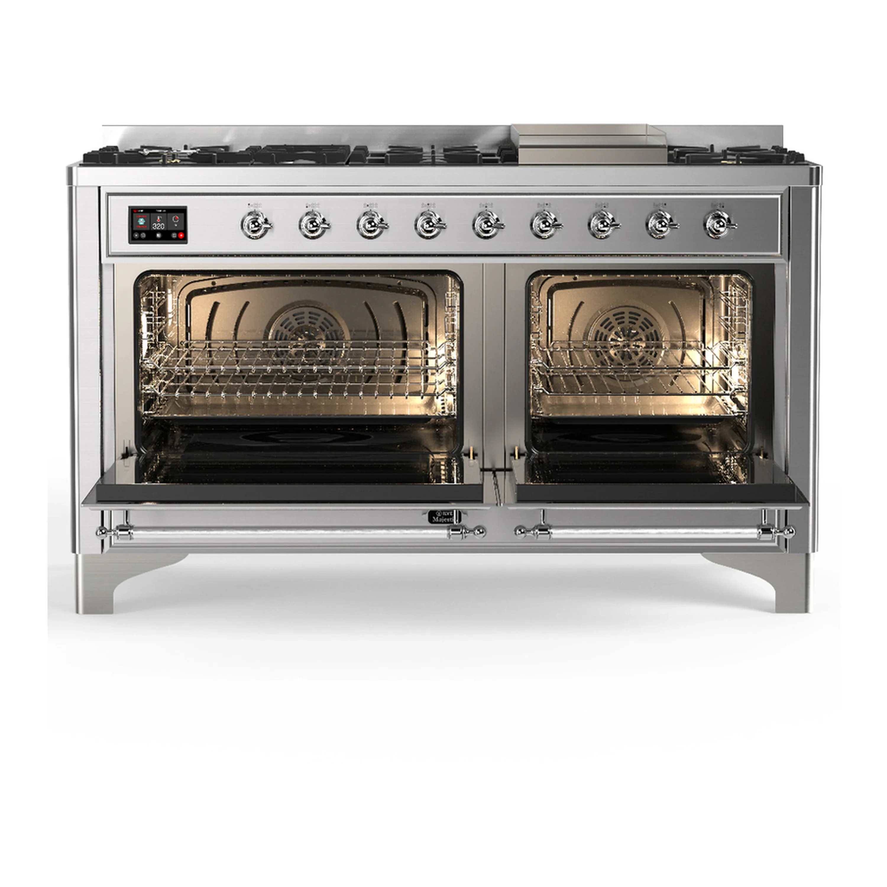 ILVE Majestic III 60-inch Dual Fuel Range with 7 Natural Gas Burner, Griddle and Solid Door Electric Oven in Stainless Steel with Chrome Trim (UM60FQNR3SSC) - Image 6