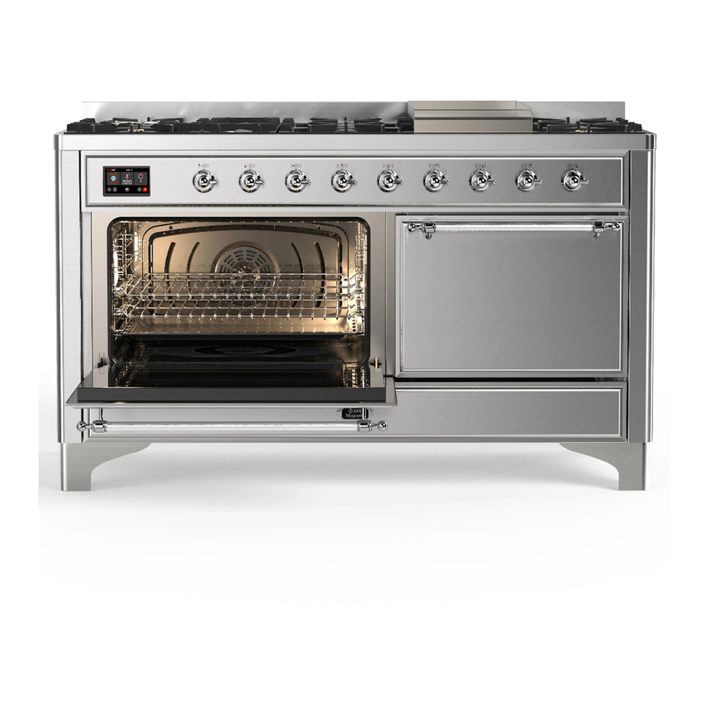 ILVE Majestic III 60-inch Dual Fuel Range with 5 Liquid Propane Burner, Griddle and Solid Door Electric Oven in Stainless Steel with Chrome Trim (UM60FQNR3SSCLP) - Image 5