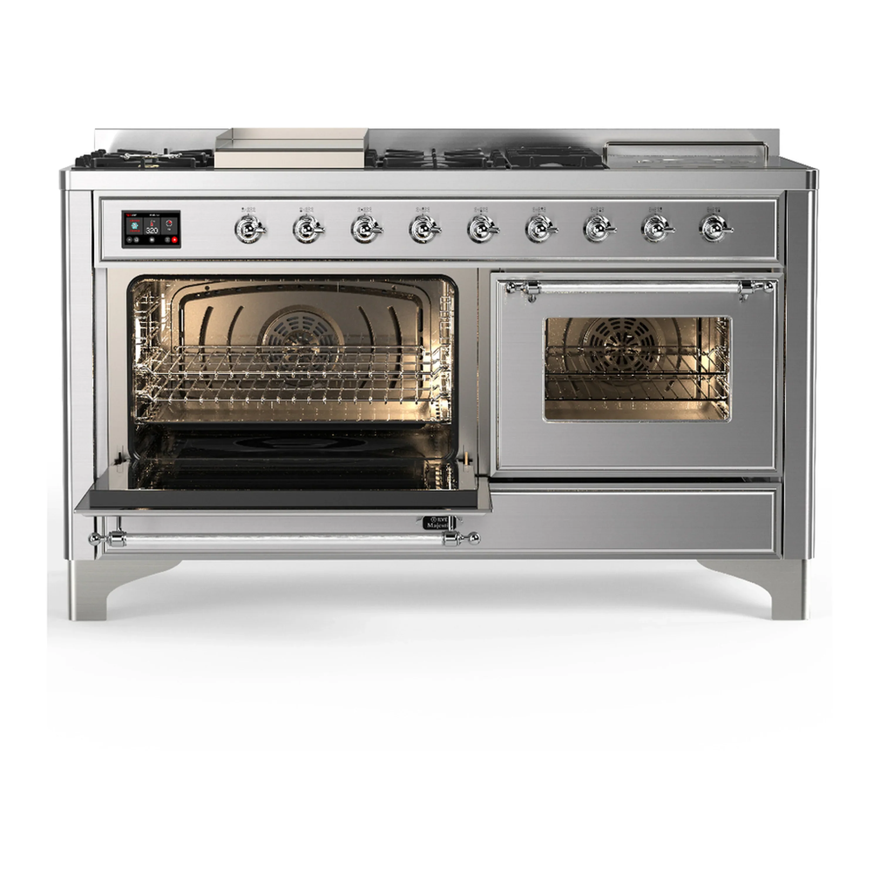 ILVE Majestic III 60-inch Dual Fuel Range with 7 Natural Gas Burner, Griddle, French Top and Triple Glass Door Electric Oven in Stainless Steel with Chrome Trim (UM60FSNR3SSC) - Image 5