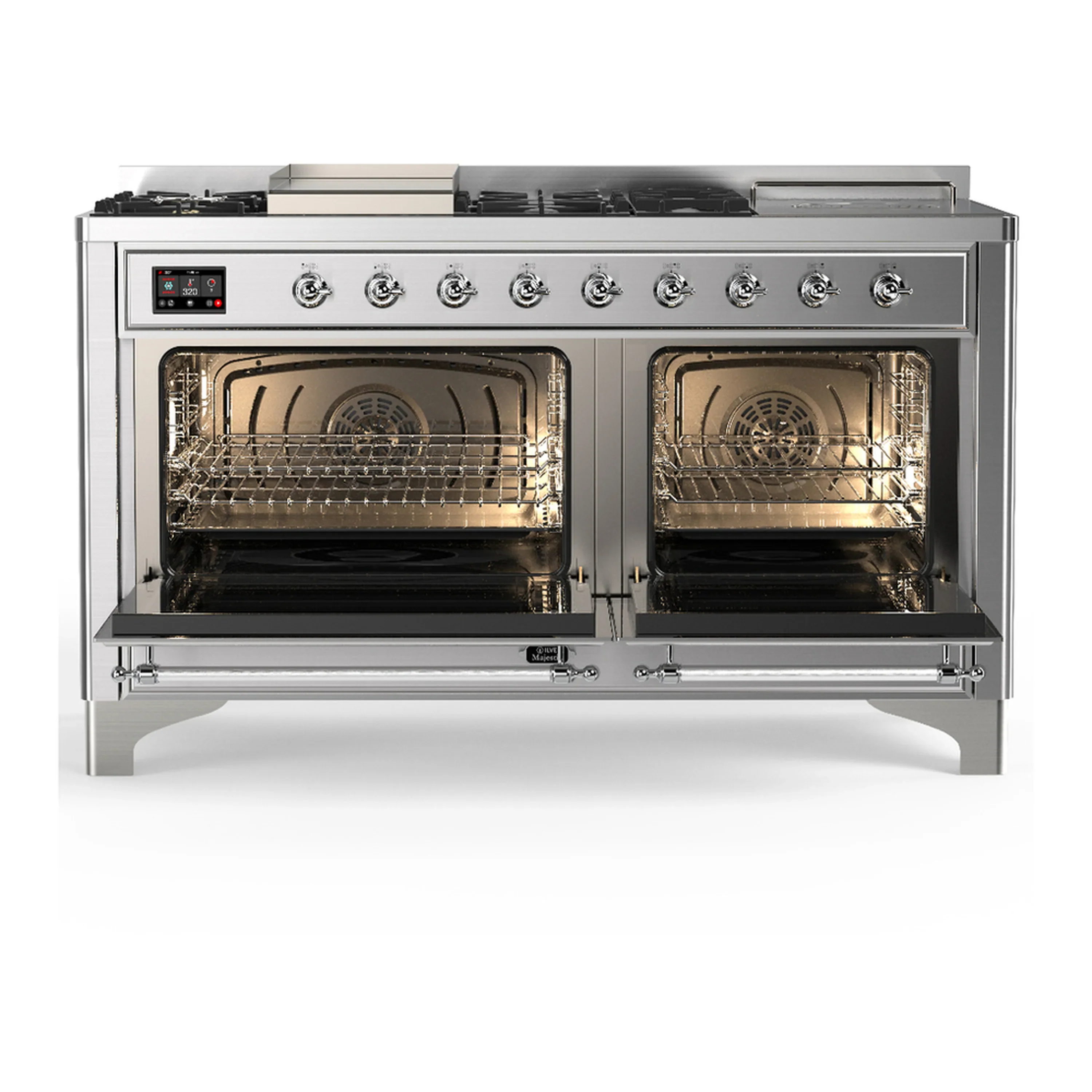 ILVE Majestic III 60-inch Dual Fuel Range with 7 Natural Gas Burner, Griddle, French Top and Triple Glass Door Electric Oven in Stainless Steel with Chrome Trim (UM60FSNR3SSC) - Image 6