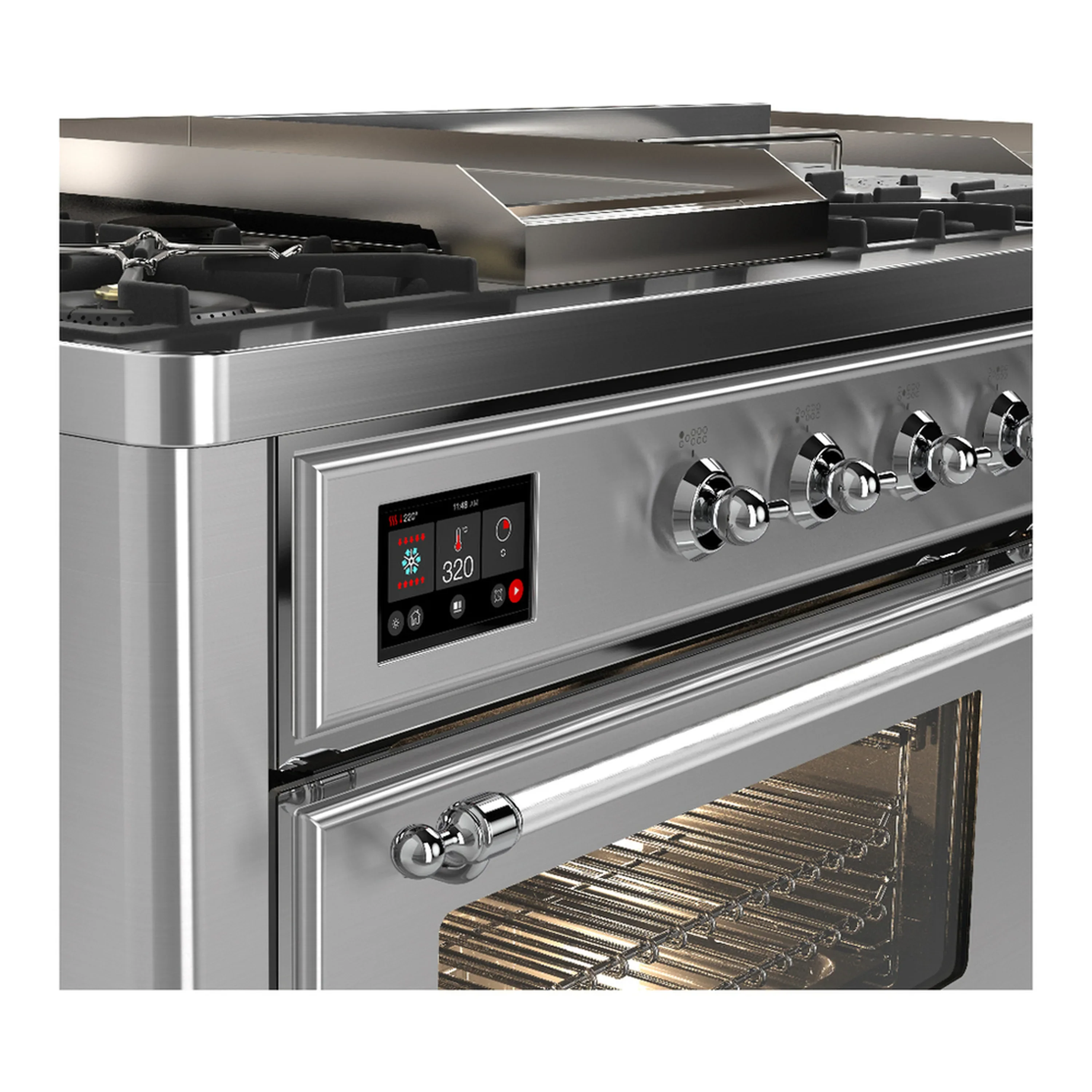 ILVE Majestic III 60-inch Dual Fuel Range with 7 Natural Gas Burner, Griddle, French Top and Triple Glass Door Electric Oven in Stainless Steel with Chrome Trim (UM60FSNR3SSC) - Image 7