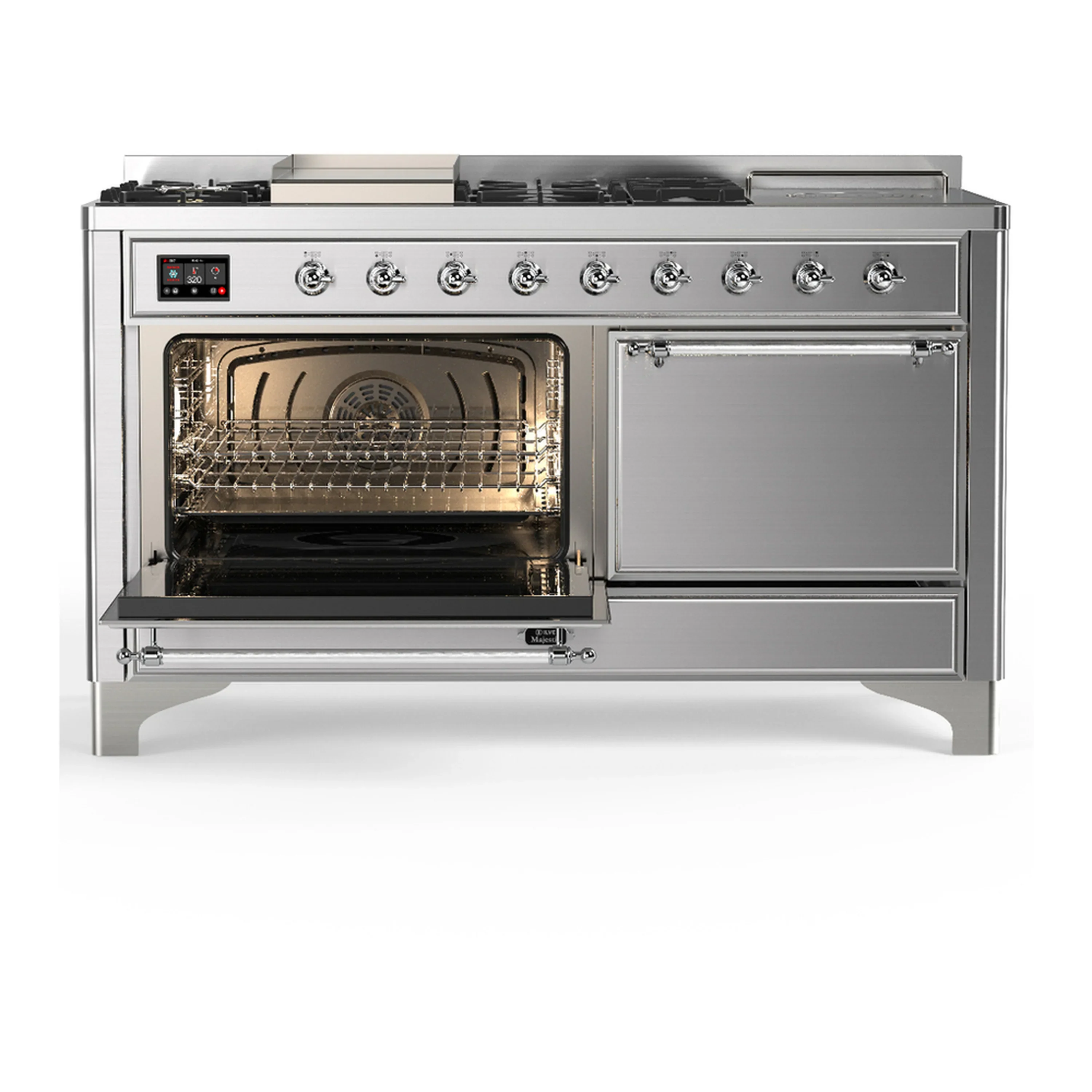 ILVE Majestic III 60-inch Dual Fuel Range with 7 Natural Gas Burner, Griddle, French Top and Solid Door Electric Oven in Stainless Steel with Chrome Trim (UM60FSQNR3SSC) - Image 5