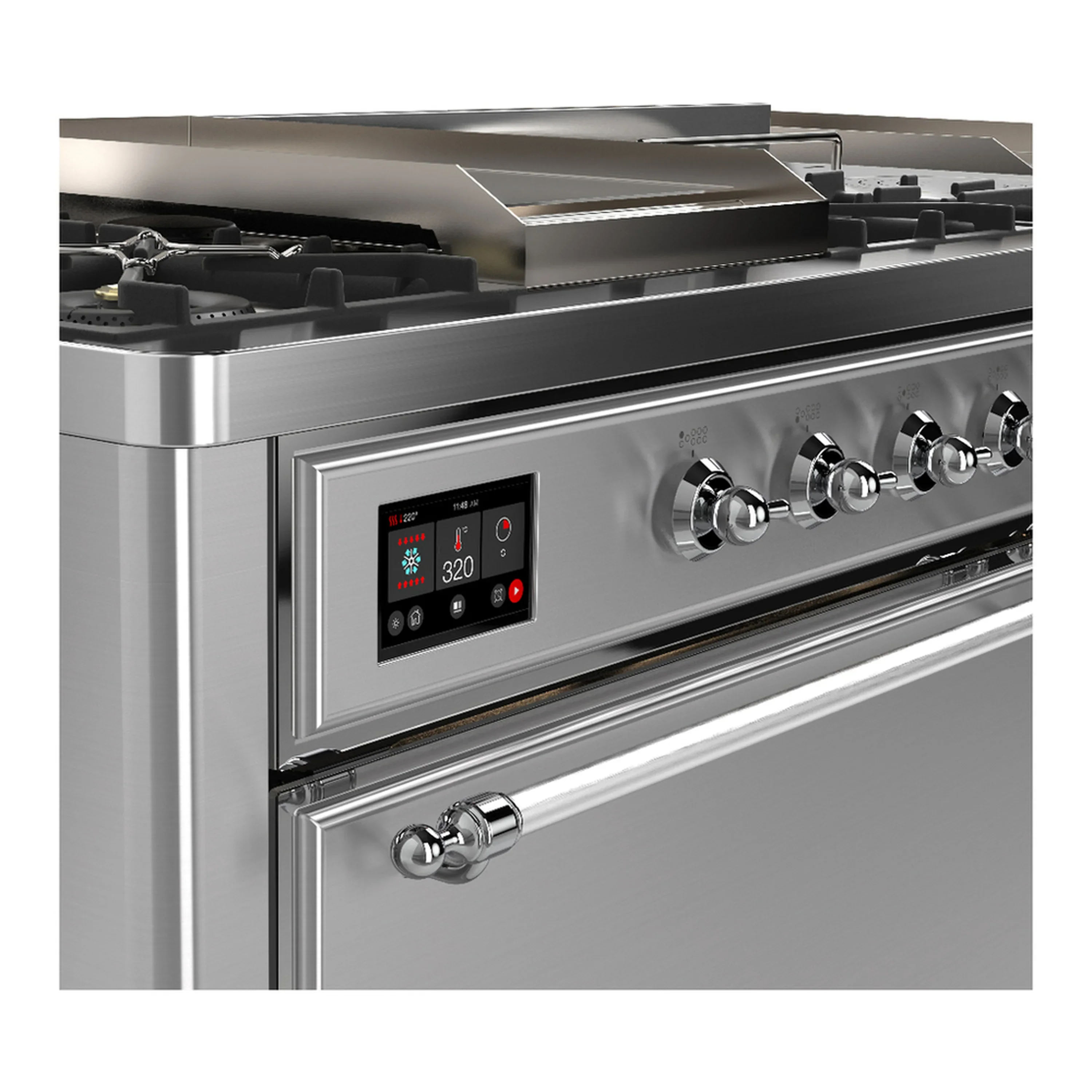 ILVE Majestic III 60-inch Dual Fuel Range with 7 Natural Gas Burner, Griddle, French Top and Solid Door Electric Oven in Stainless Steel with Chrome Trim (UM60FSQNR3SSC) - Image 7