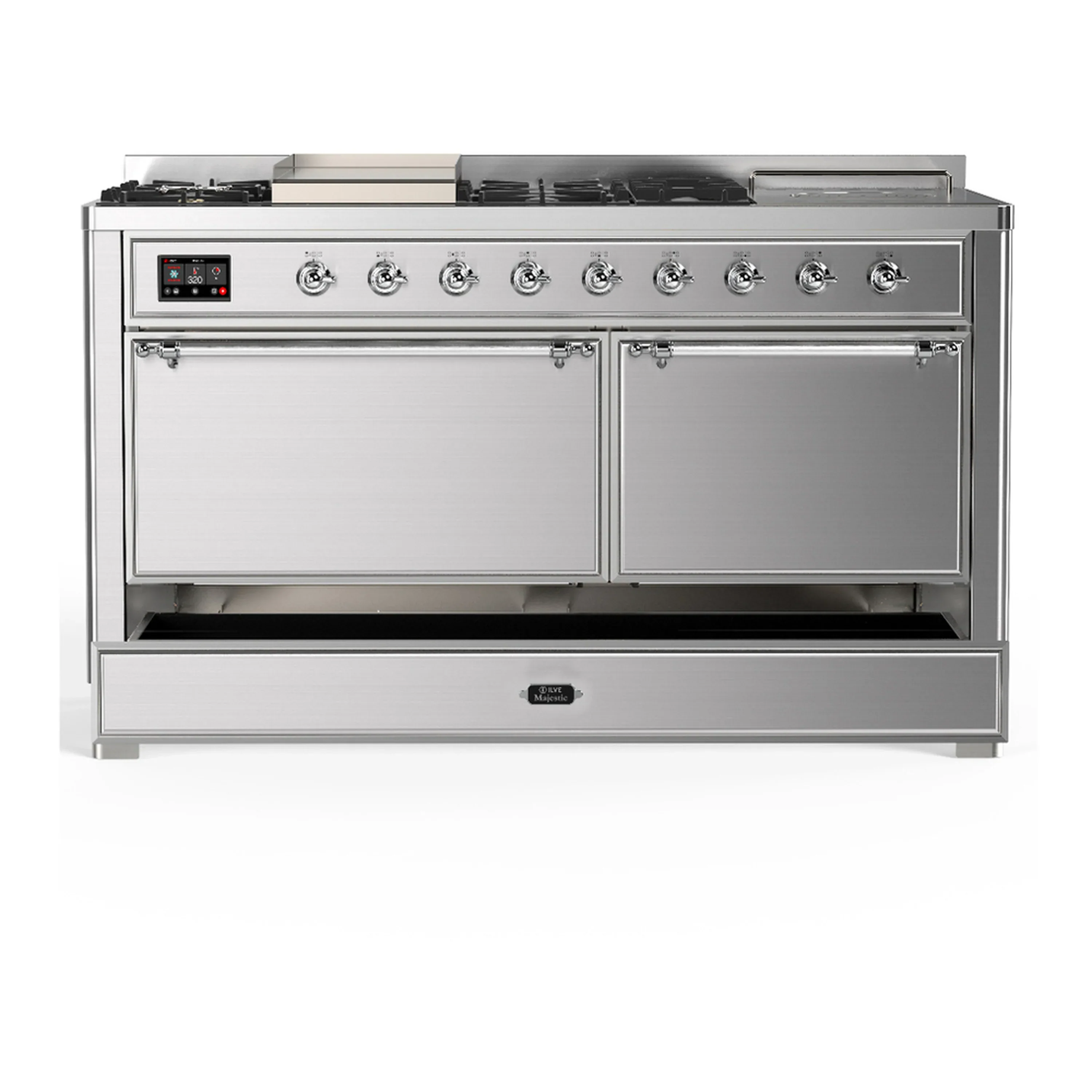ILVE Majestic III 60-inch Dual Fuel Range with 5 Liquid Propane Burner, Griddle, French Top and Solid Door Electric Oven in Stainless Steel with Chrome Trim (UM60FSQNR3SSCLP) - Image 3
