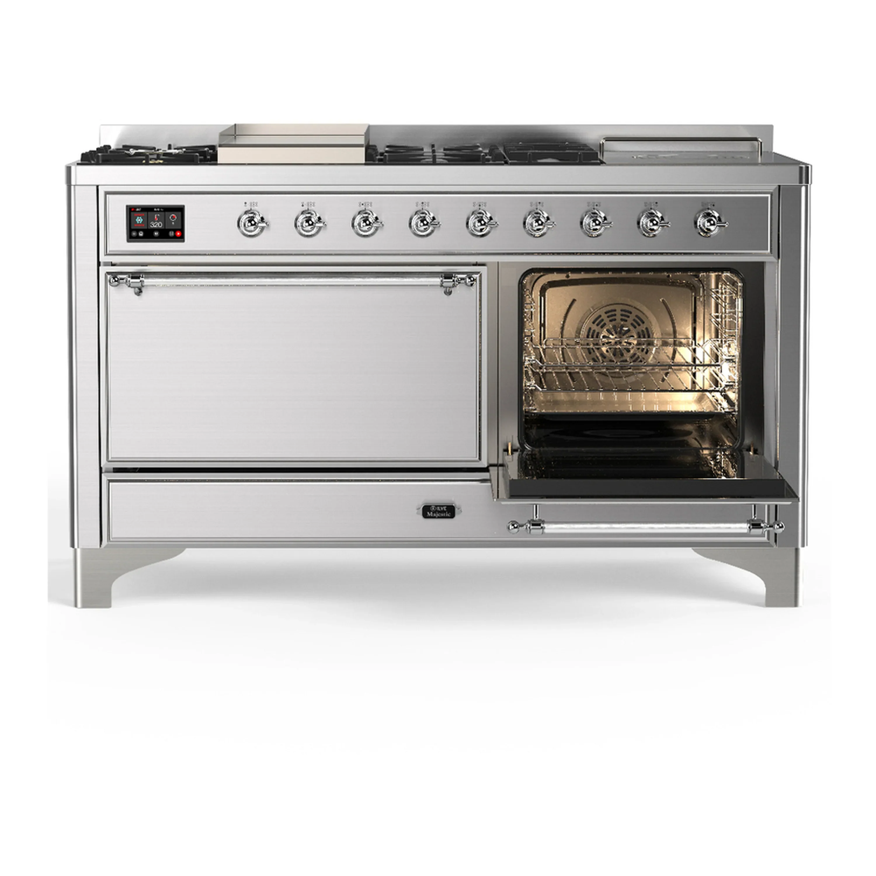 ILVE Majestic III 60-inch Dual Fuel Range with 5 Liquid Propane Burner, Griddle, French Top and Solid Door Electric Oven in Stainless Steel with Chrome Trim (UM60FSQNR3SSCLP) - Image 4
