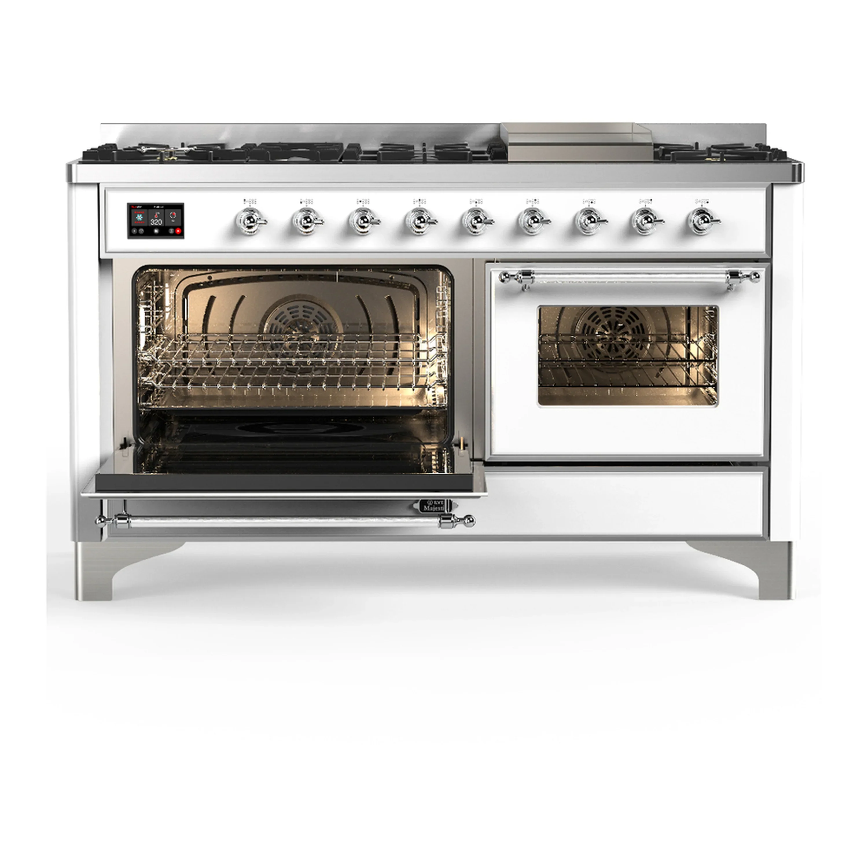 ILVE Majestic III 60-inch Dual Fuel Range with 5 Liquid Propane Burner, Griddle and Triple Glass Door Electric Oven in White with Chrome Trim (UM60FNR3WHCLP) - Image 5