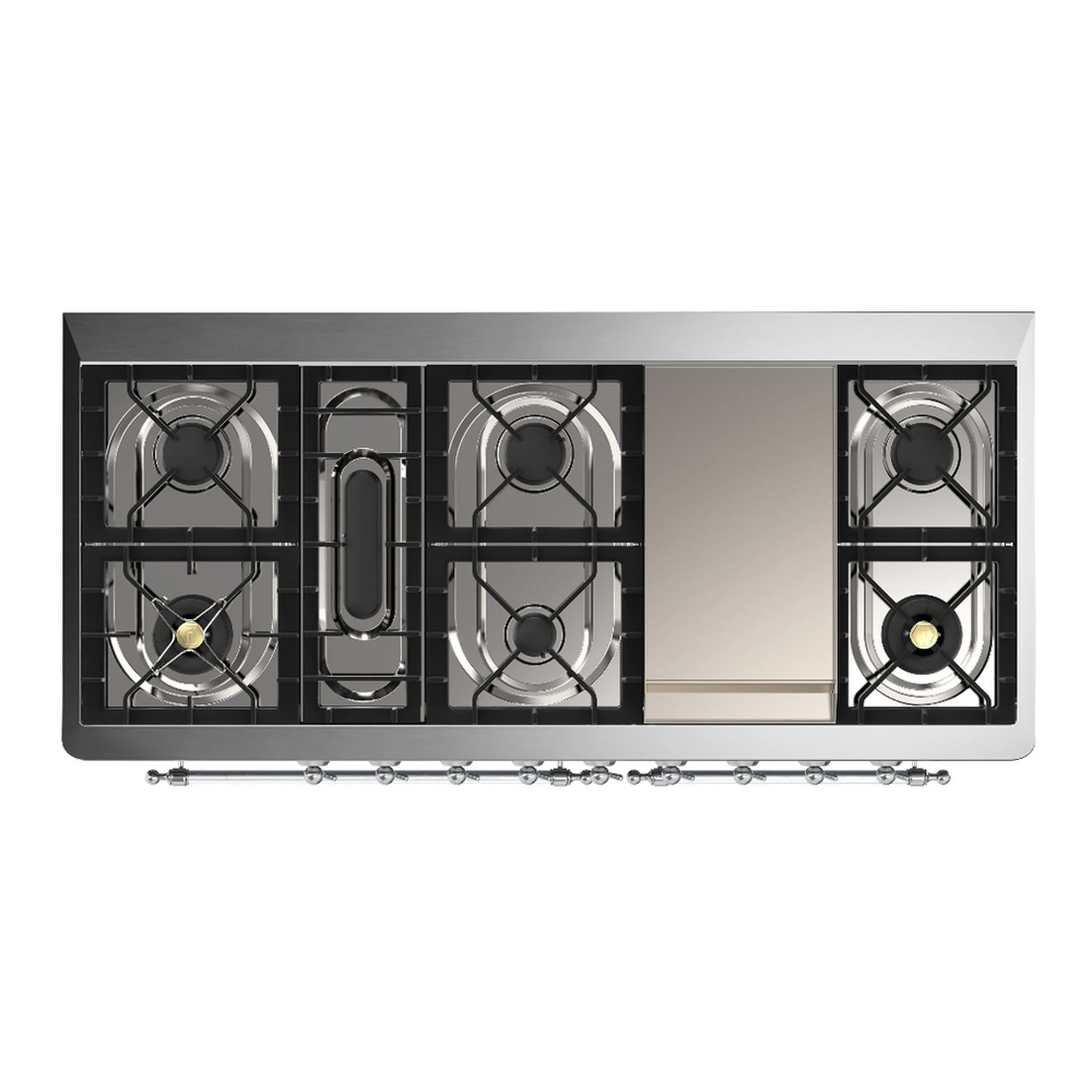 ILVE Majestic III 60-inch Dual Fuel Range with 7 Natural Gas Burner, Griddle and Solid Door Electric Oven in White with Chrome Trim (UM60FQNR3WHC) - Image 2