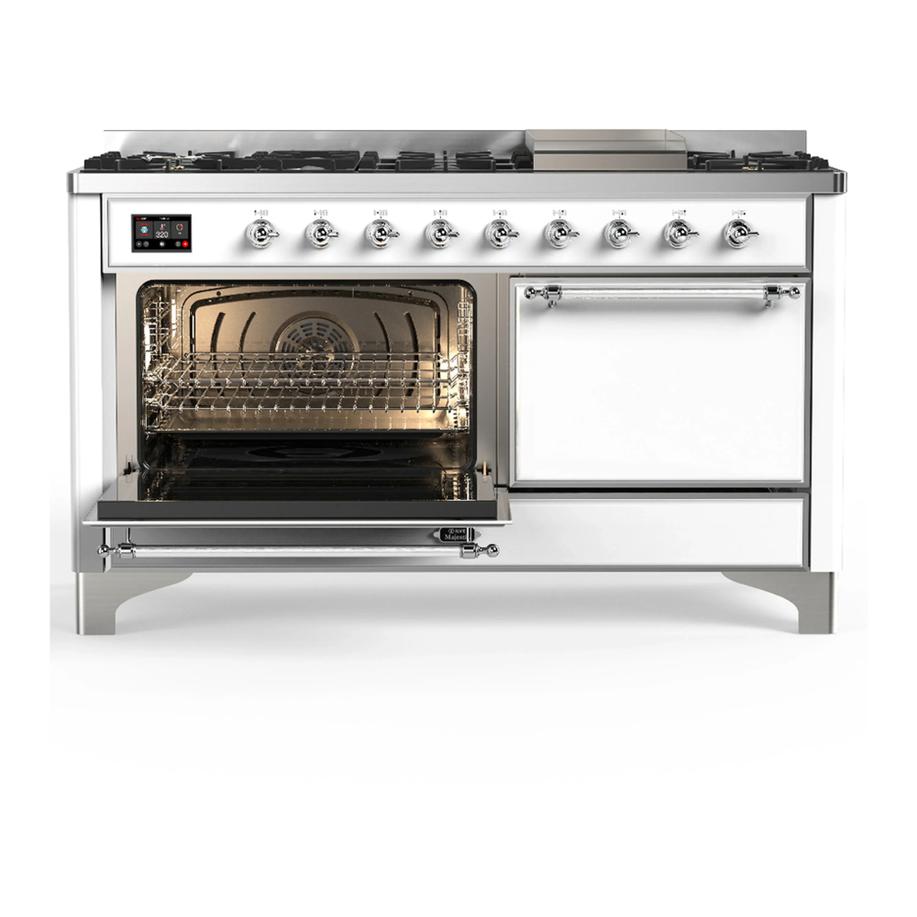 ILVE Majestic III 60-inch Dual Fuel Range with 5 Liquid Propane Burner, Griddle and Solid Door Electric Oven in White with Chrome Trim (UM60FQNR3WHCLP) - Image 5