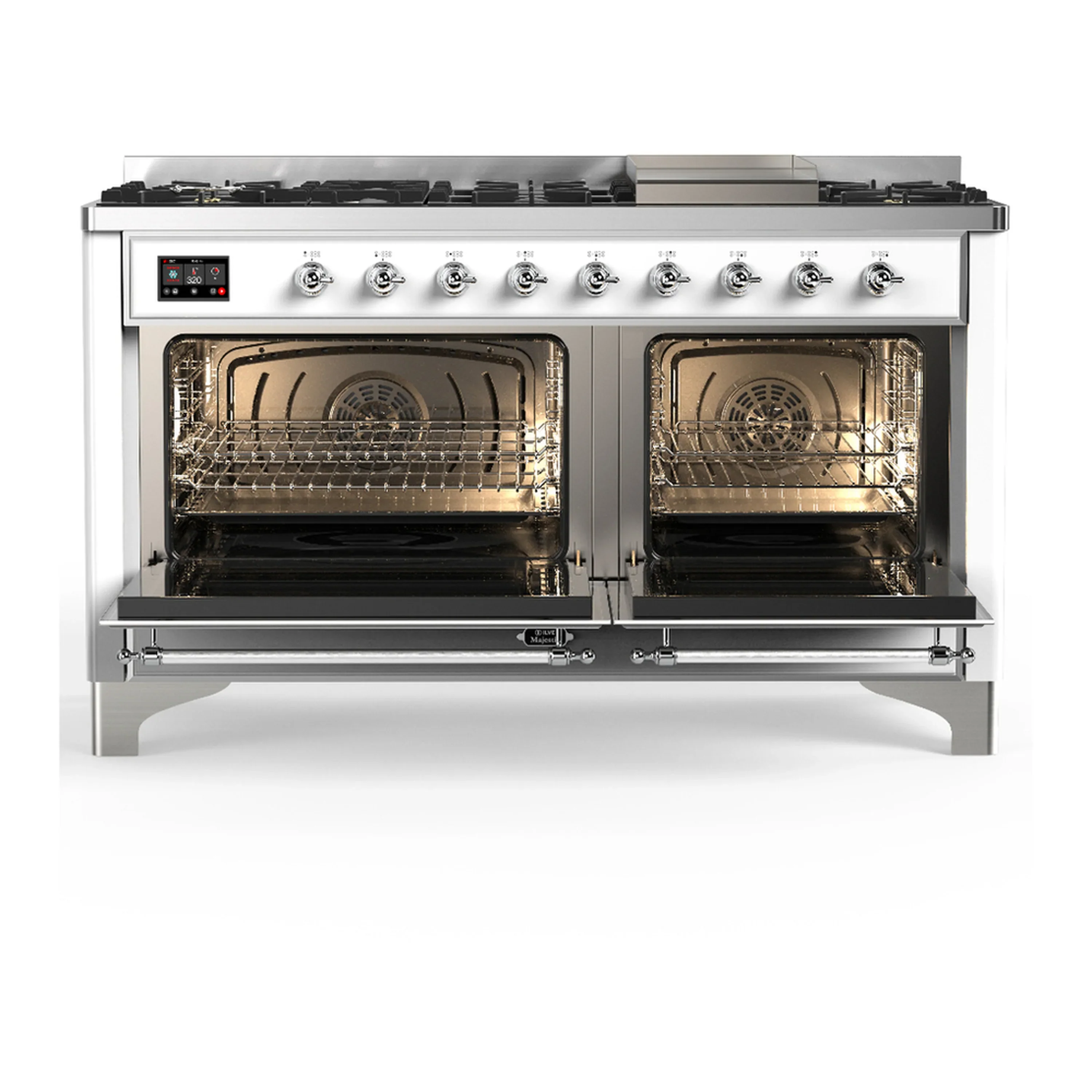 ILVE Majestic III 60-inch Dual Fuel Range with 5 Liquid Propane Burner, Griddle and Solid Door Electric Oven in White with Chrome Trim (UM60FQNR3WHCLP) - Image 6
