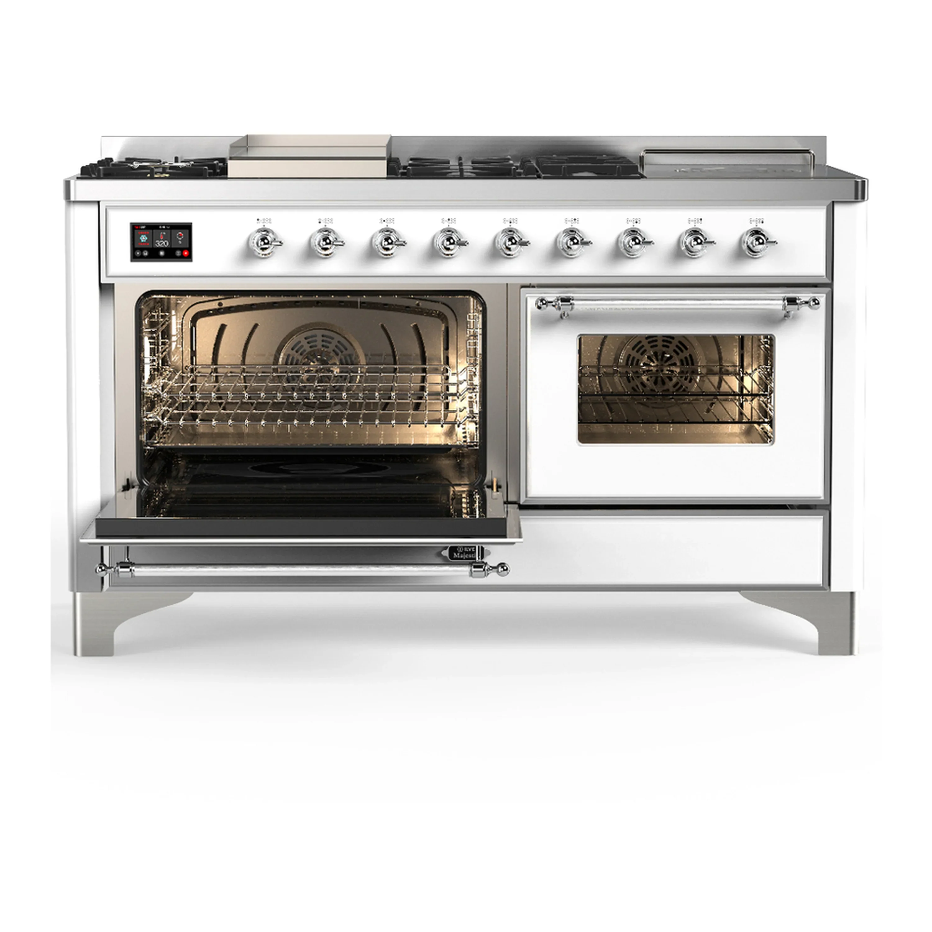ILVE Majestic III 60-inch Dual Fuel Range with 7 Natural Gas Burner, Griddle, French Top and Triple Glass Door Electric Oven in White with Chrome Trim (UM60FSNR3WHC) - Image 5