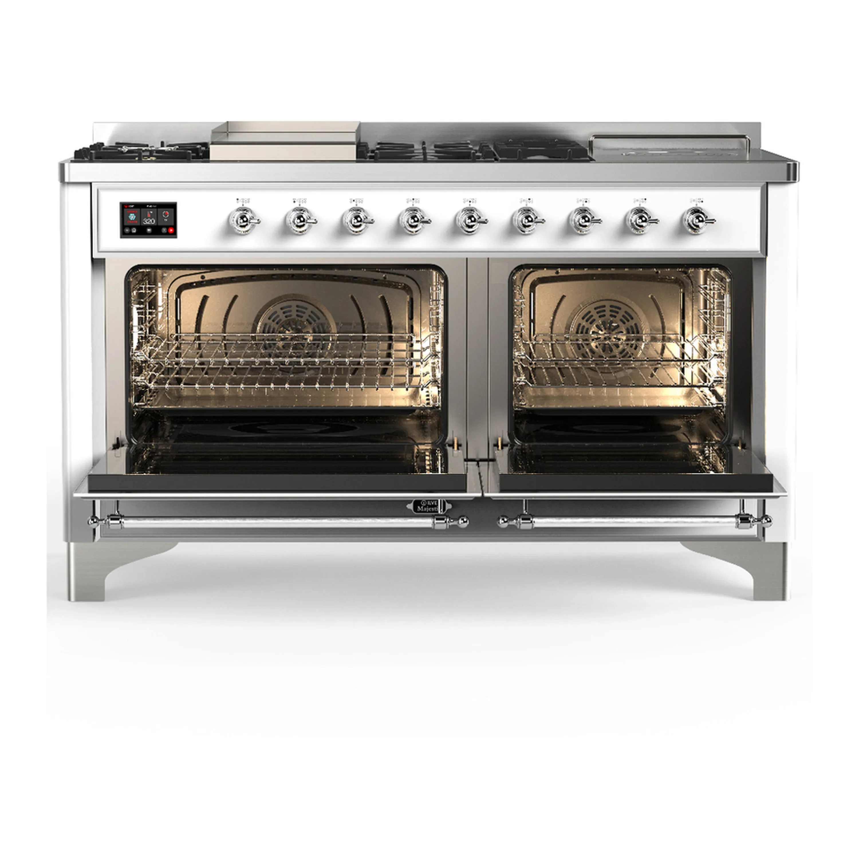 ILVE Majestic III 60-inch Dual Fuel Range with 7 Natural Gas Burner, Griddle, French Top and Triple Glass Door Electric Oven in White with Chrome Trim (UM60FSNR3WHC) - Image 6