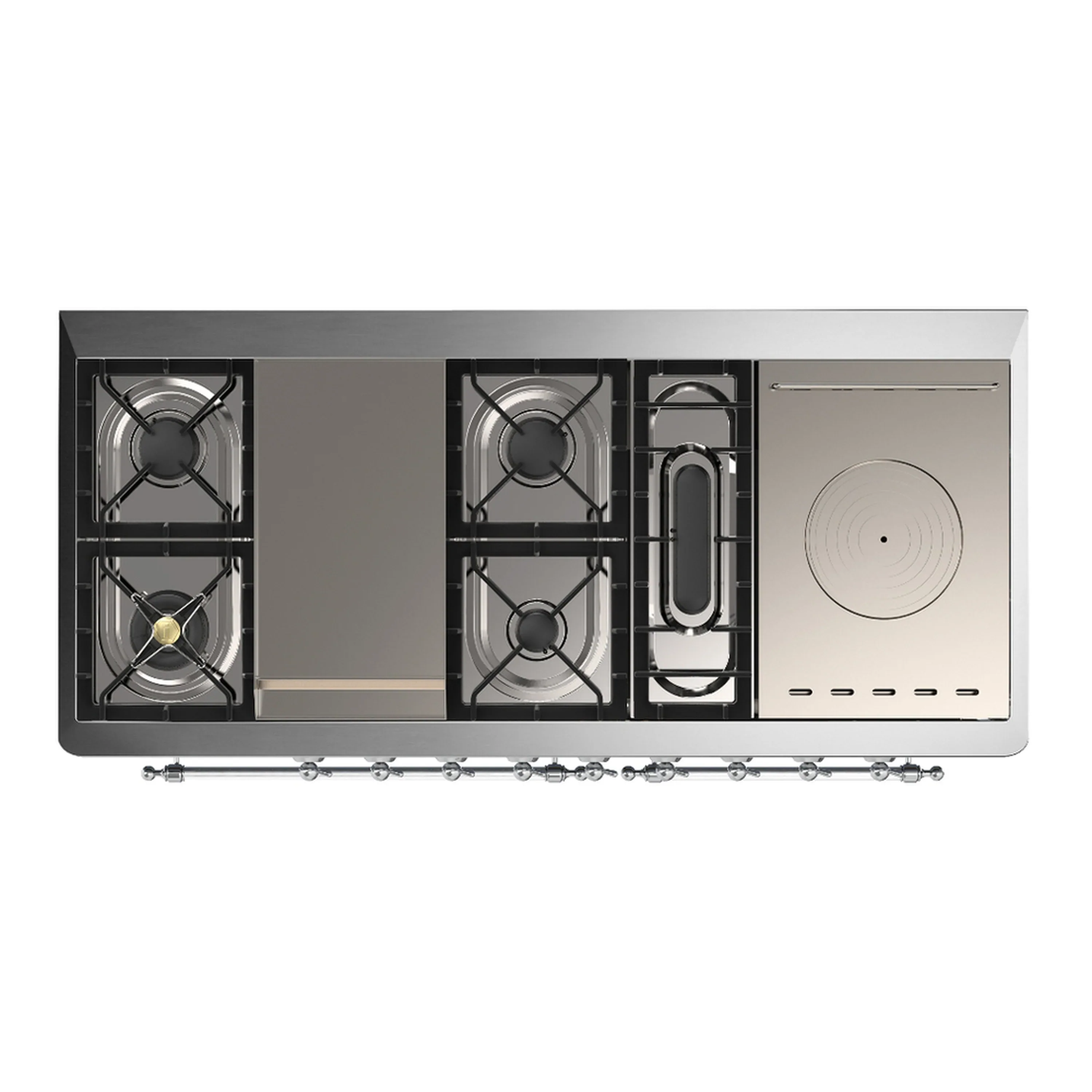 ILVE Majestic III 60-inch Dual Fuel Range with 7 Natural Gas Burner, Griddle, French Top and Solid Door Electric Oven in White with Chrome Trim (UM60FSQNR3WHC) - Image 2