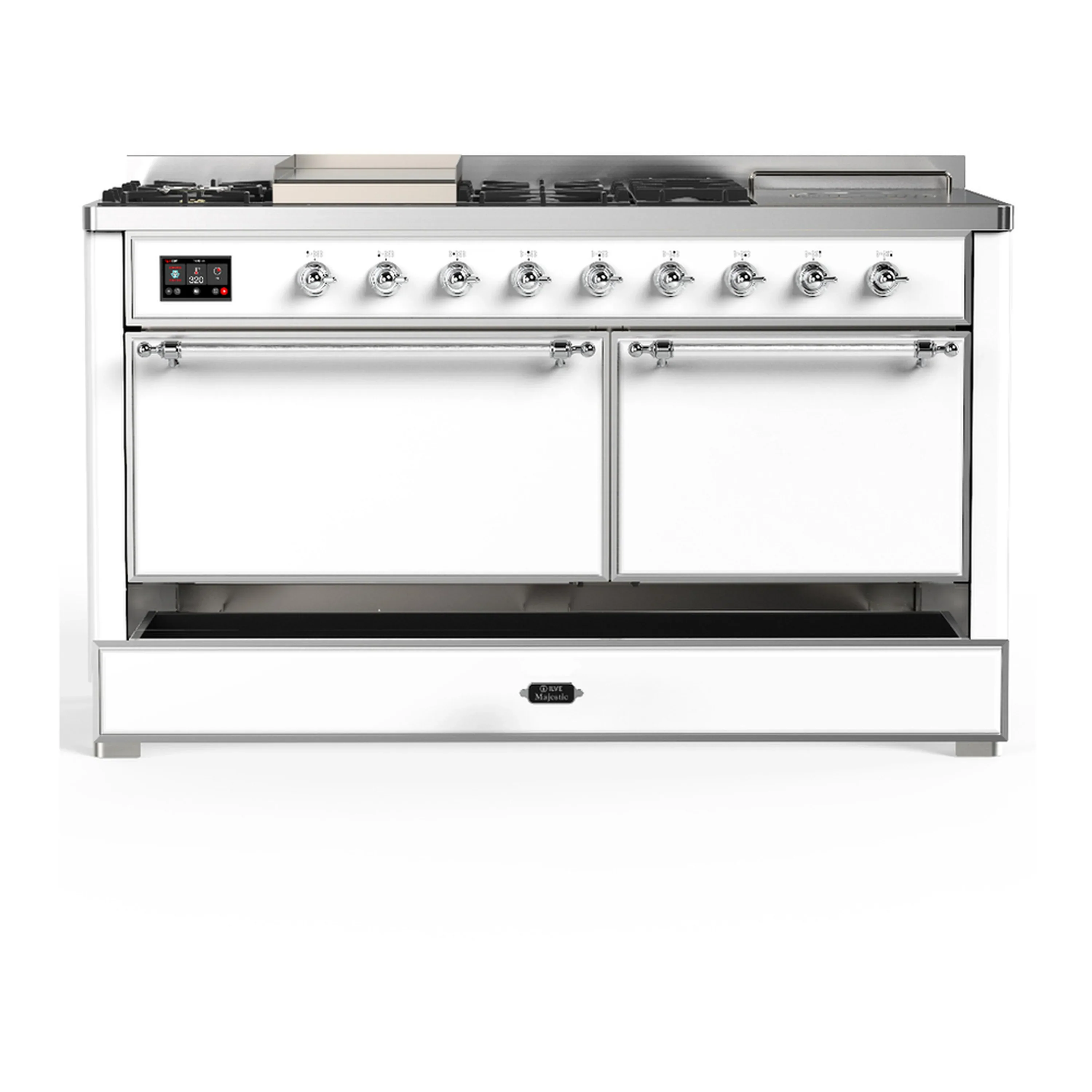 ILVE Majestic III 60-inch Dual Fuel Range with 5 Liquid Propane Burner, Griddle, French Top and Solid Door Electric Oven in White with Chrome Trim (UM60FSQNR3WHCLP) - Image 3