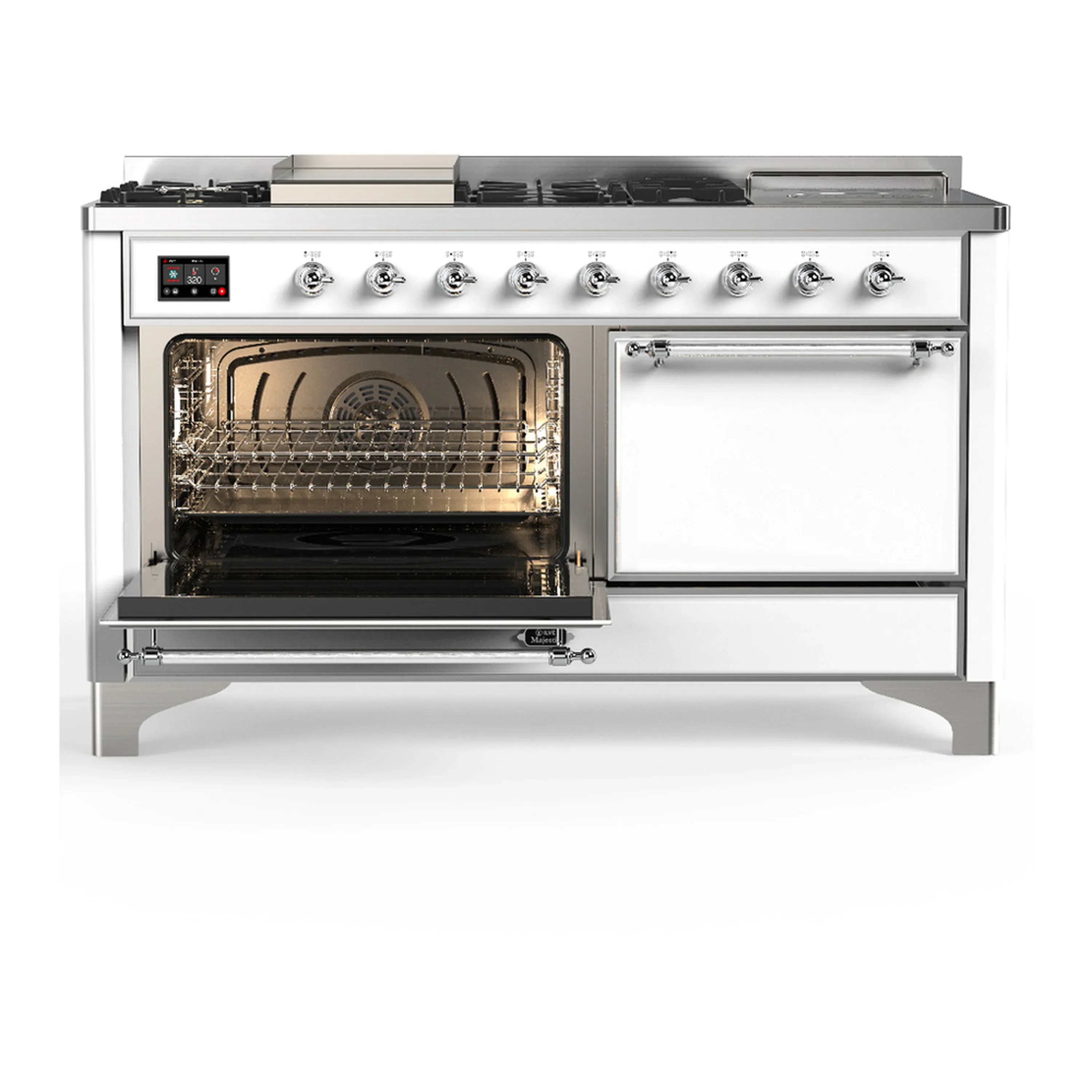 ILVE Majestic III 60-inch Dual Fuel Range with 5 Liquid Propane Burner, Griddle, French Top and Solid Door Electric Oven in White with Chrome Trim (UM60FSQNR3WHCLP) - Image 5