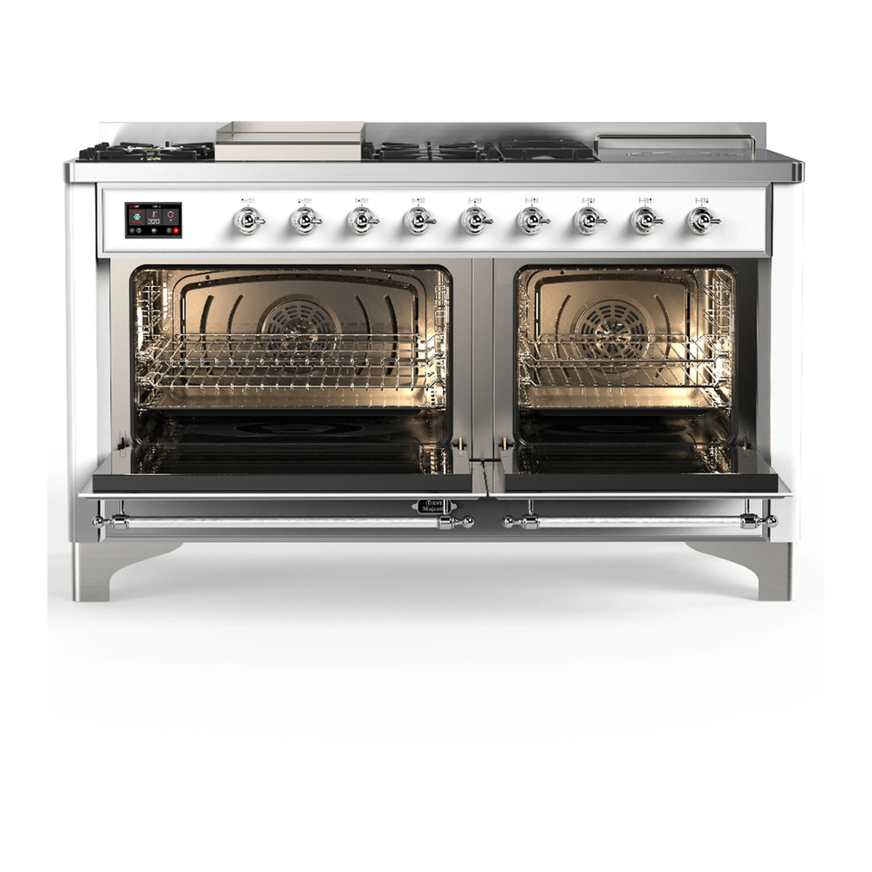 ILVE Majestic III 60-inch Dual Fuel Range with 5 Liquid Propane Burner, Griddle, French Top and Solid Door Electric Oven in White with Chrome Trim (UM60FSQNR3WHCLP) - Image 6